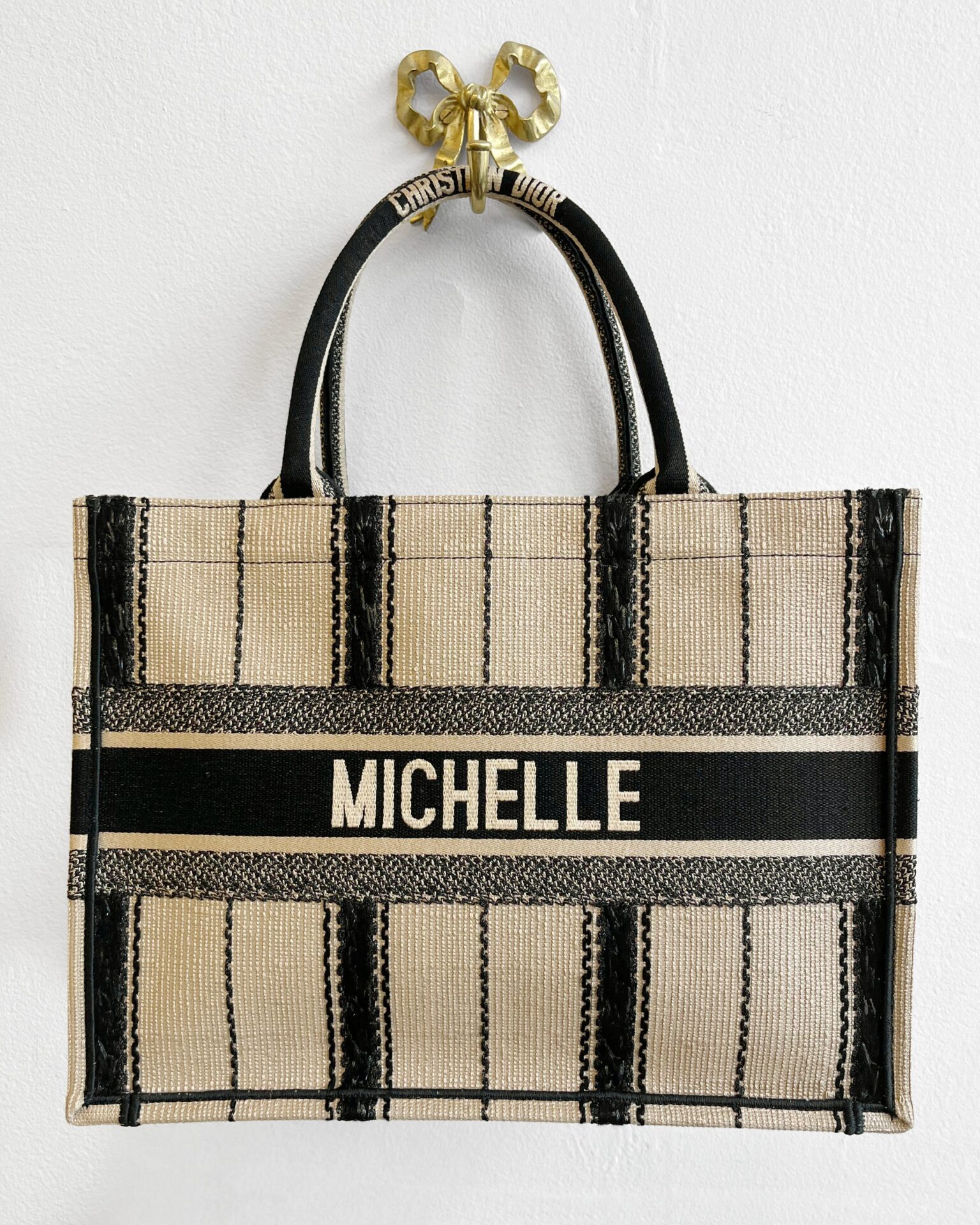Dior Medium Book Tote in Bayadere stripe canvas