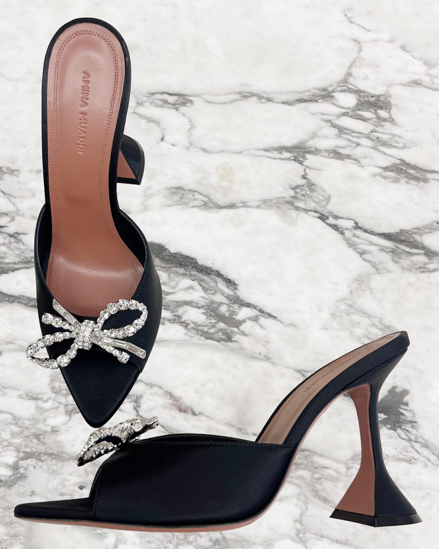 Amina Muaddi Rosie black satin mules