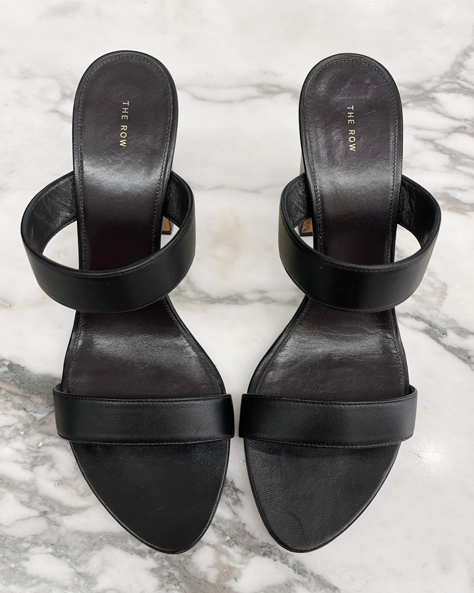The Row Awar 75 strap black leather sandals