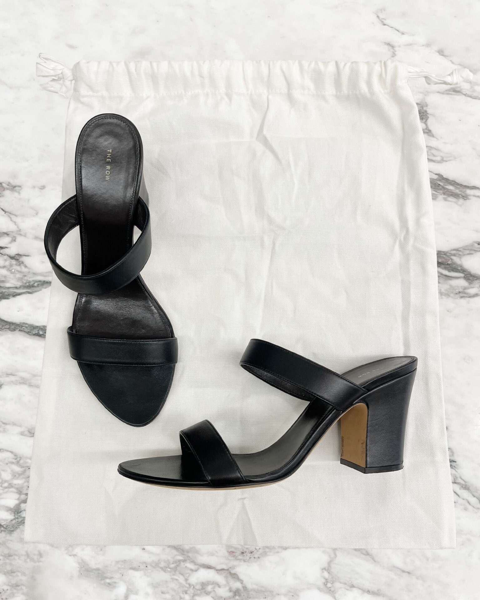 The Row Awar 75 strap black leather sandals