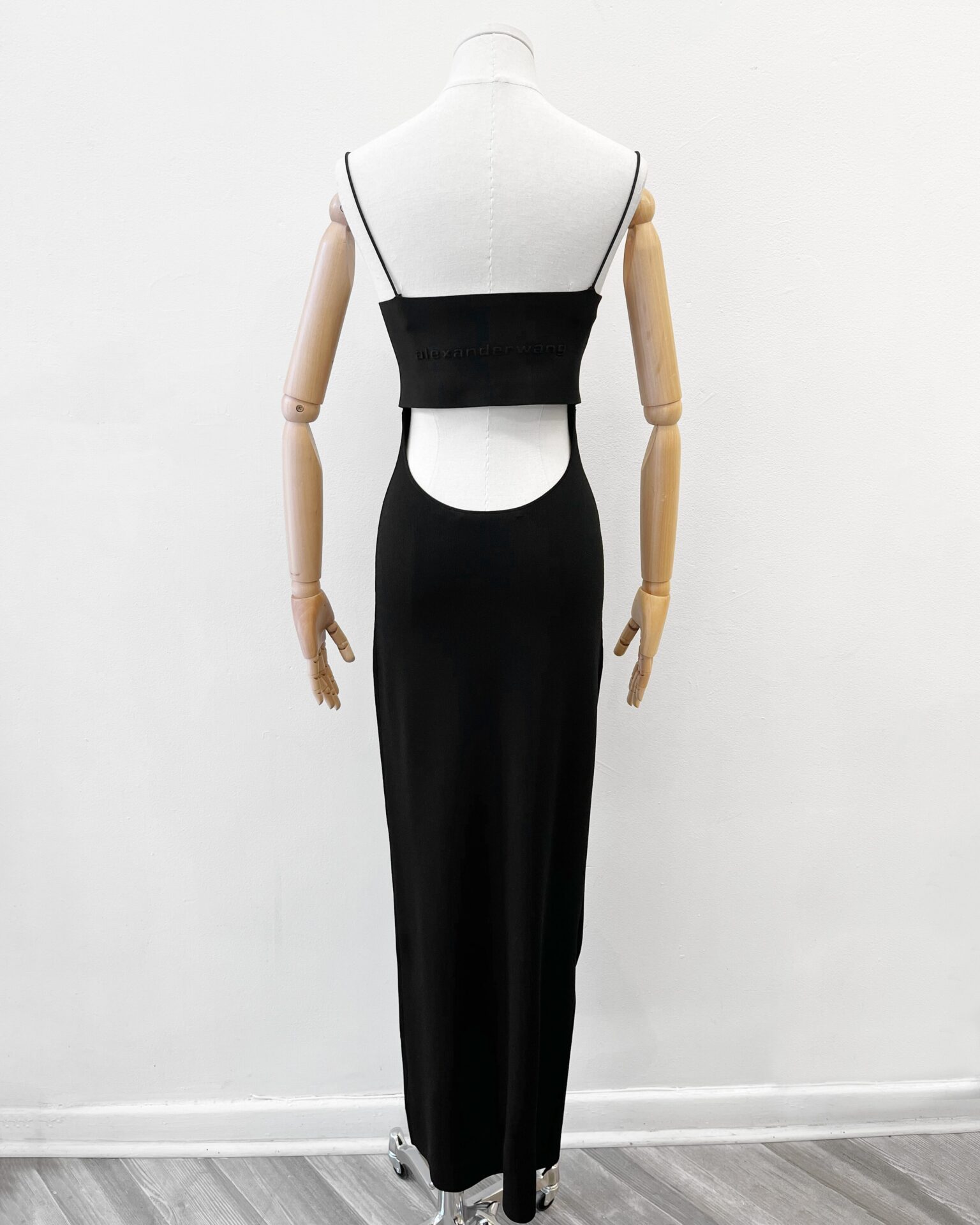 Alexander Wang black gown with logo cutout back