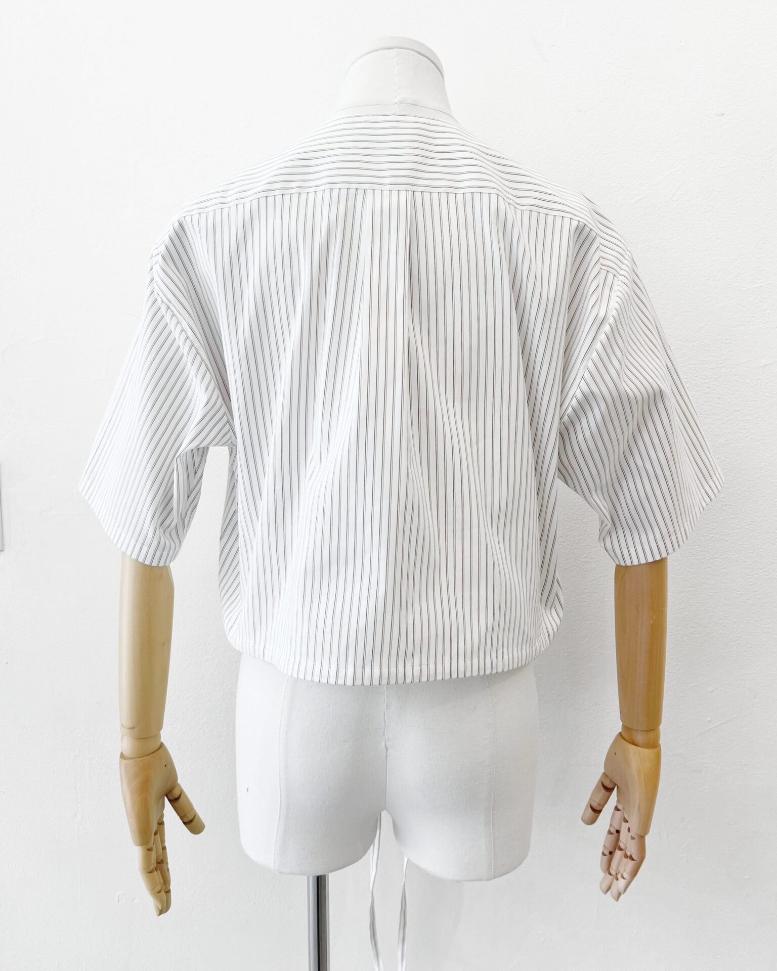 Fendi cotton & silk white/taupe striped cropped shirt with waist tie