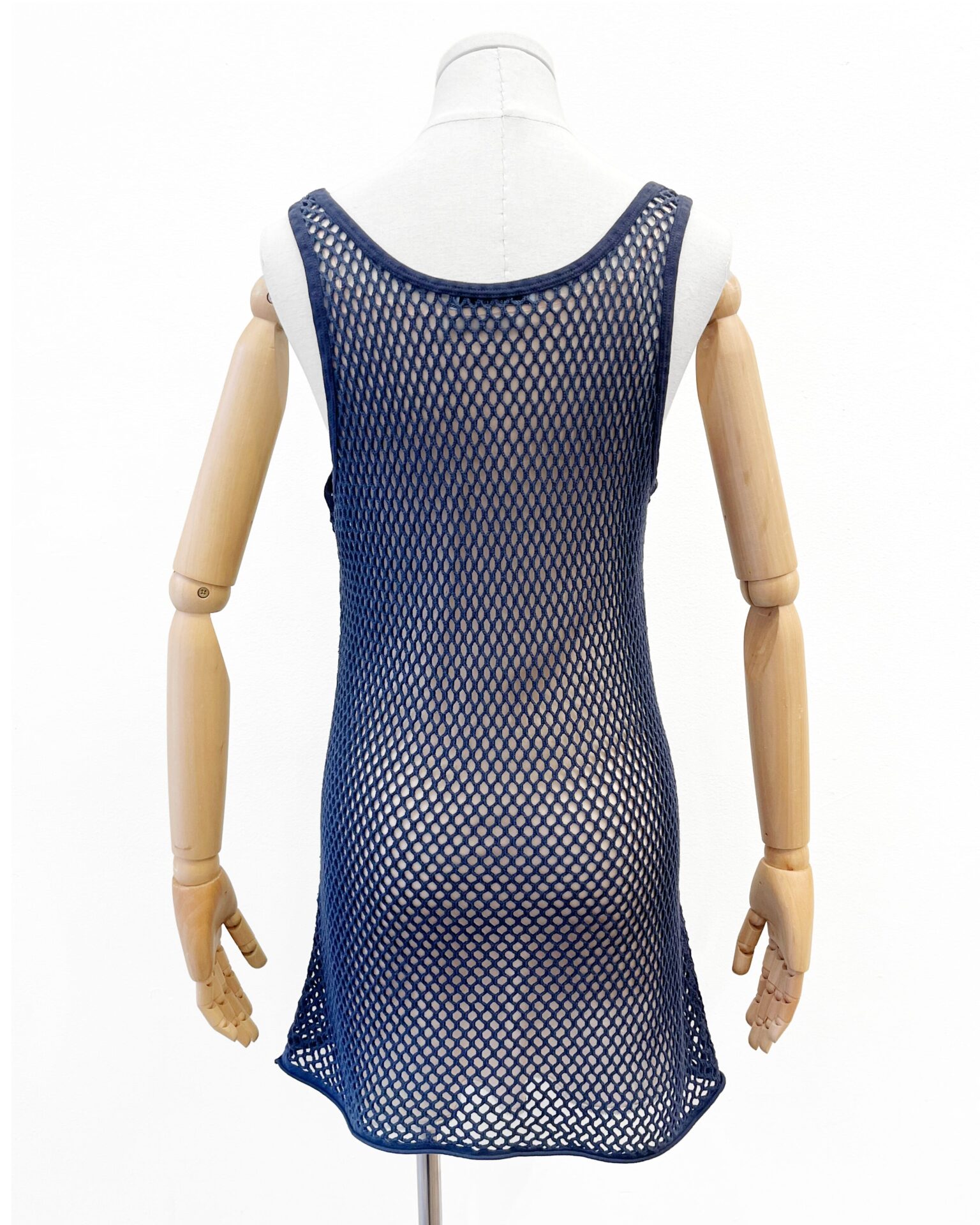 Prada navy cotton mesh tank dress with nude slip