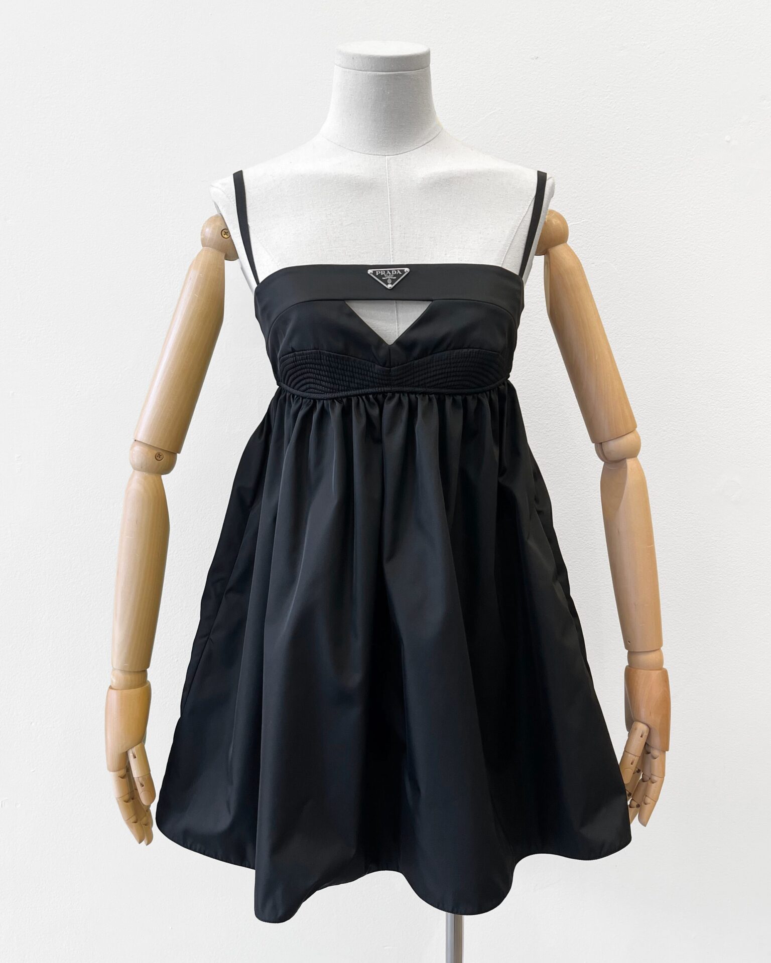 Prada Re-Nylon black babydoll mini dress with cutout bust