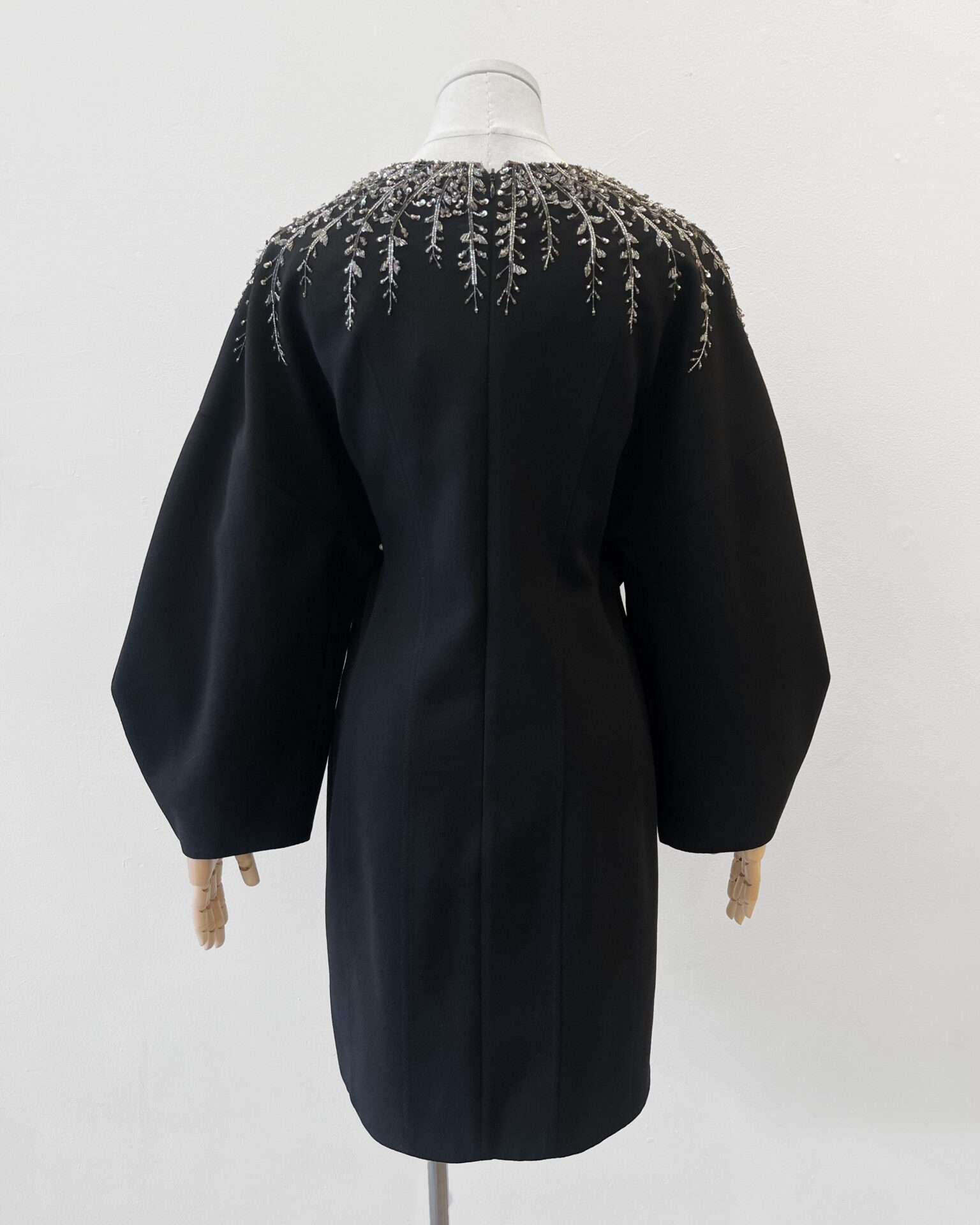 Givenchy black wool/silk long sleeve silver beaded dress