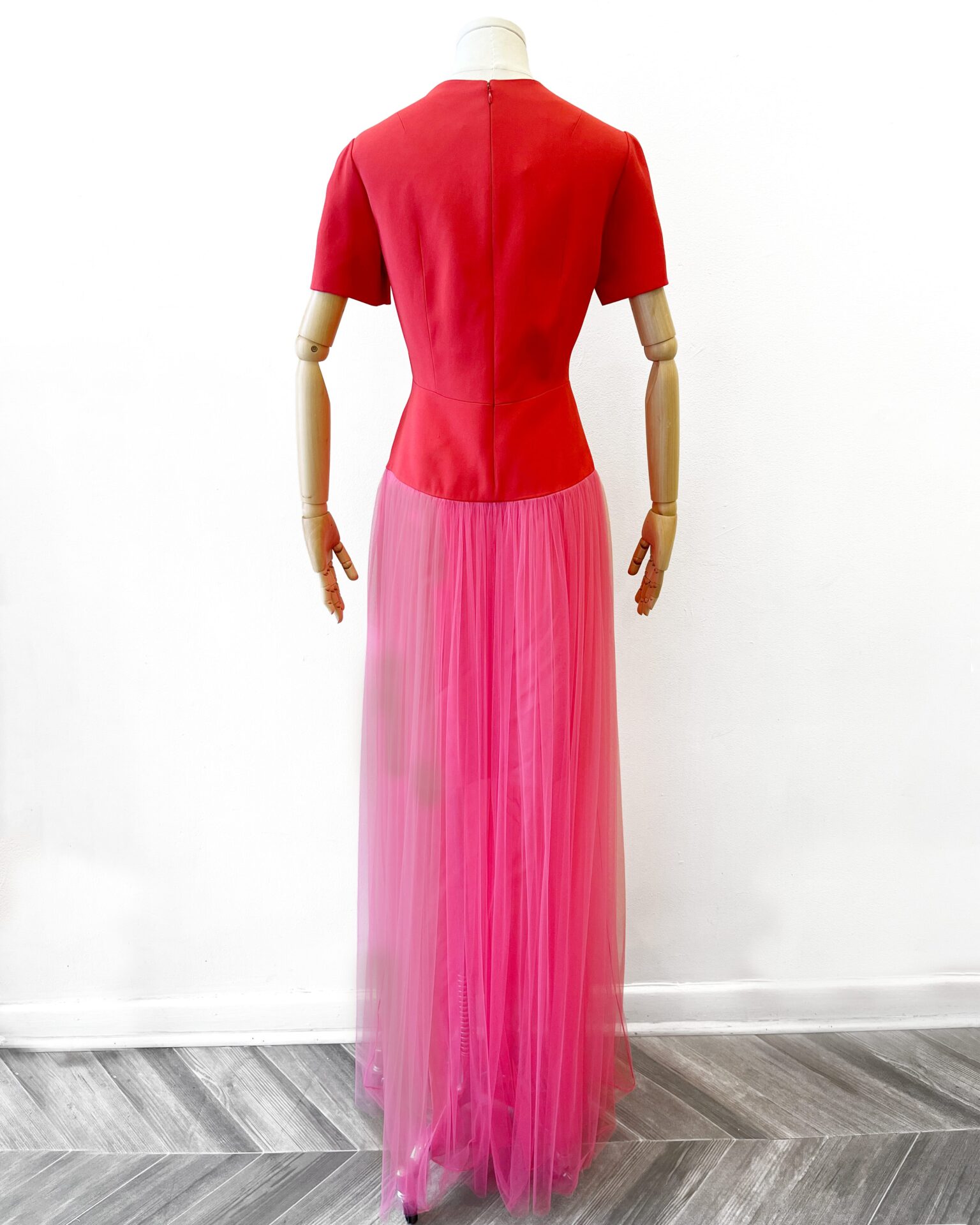 Delpozo pink tulle gown with red bodice