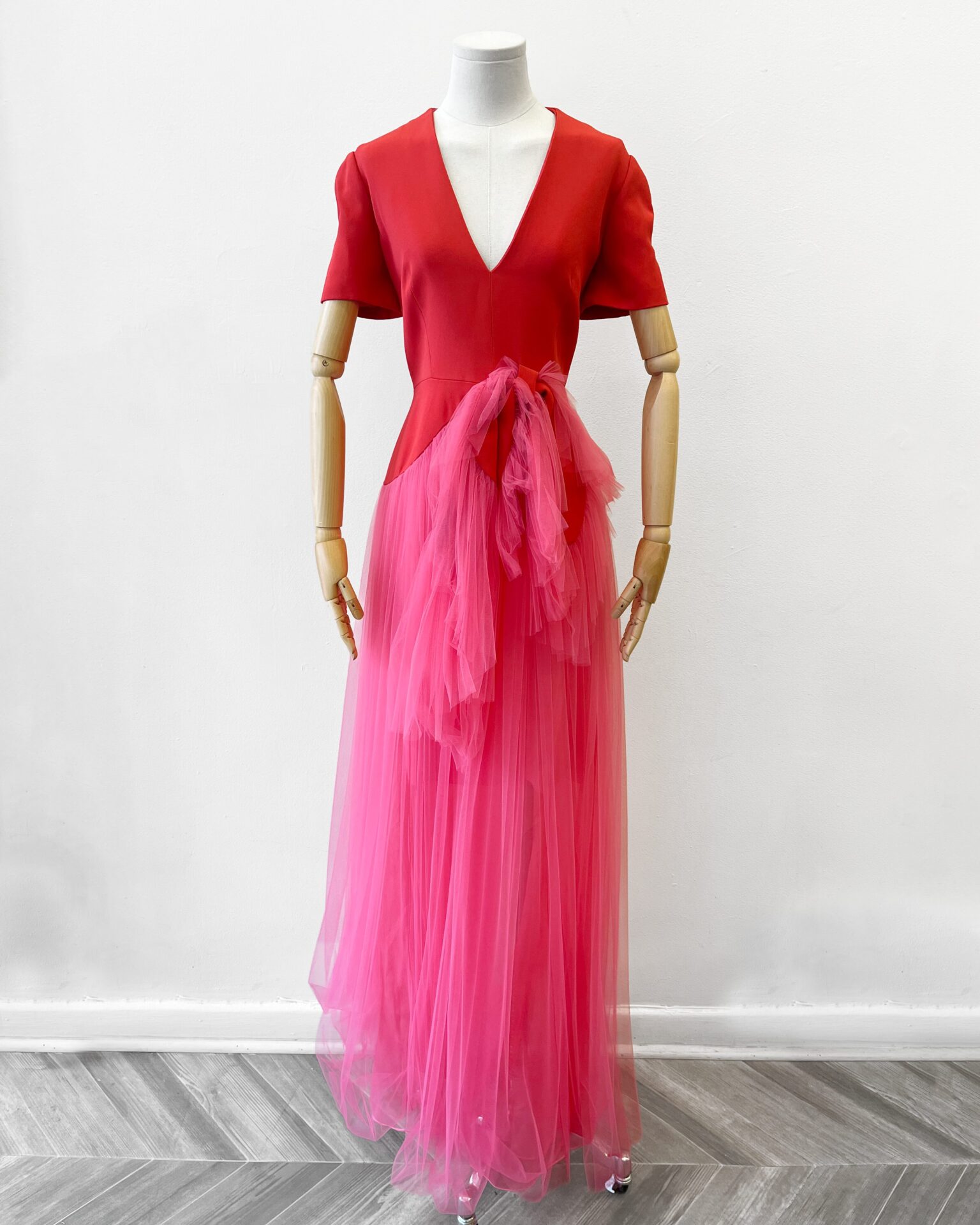 Delpozo pink tulle gown with red bodice