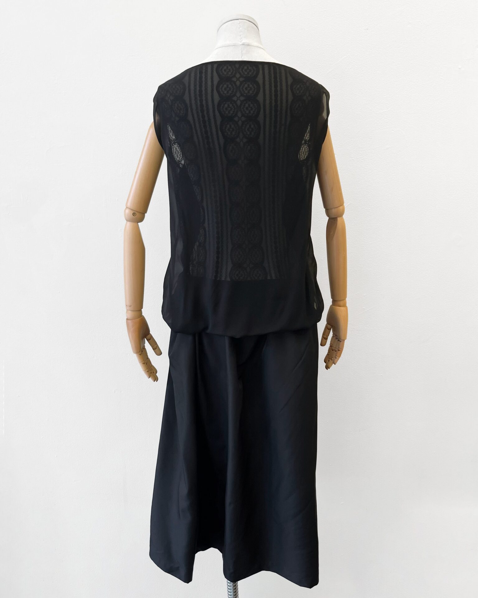 Yohji Yamamoto black belted long dress with chiffon back