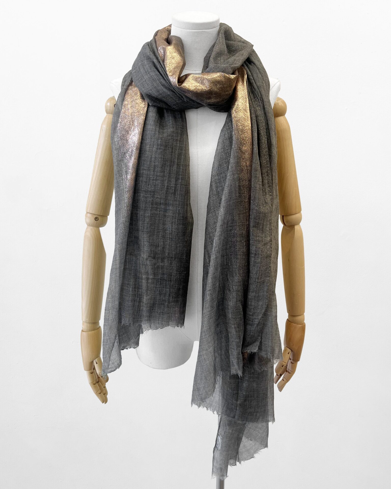 Brunello Cucinelli charcoal cashmere scarf with bronze stripe