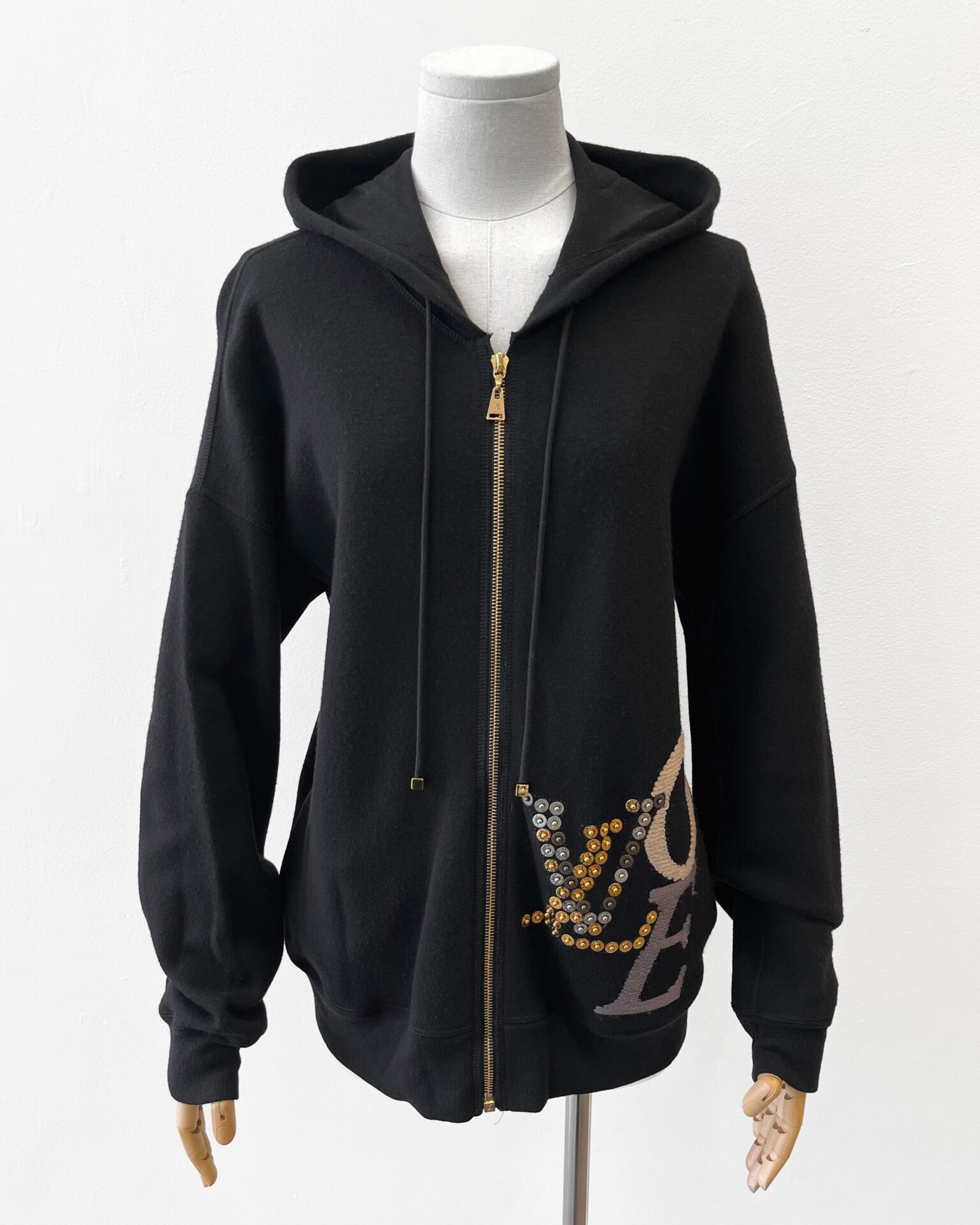 Louis Vuitton black cashmere/cotton hoodie with LOVE rivets