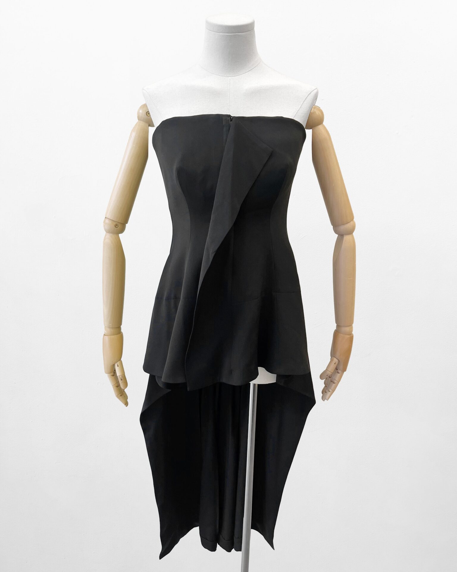 Yohji Yamamoto black silk strapless top with long back