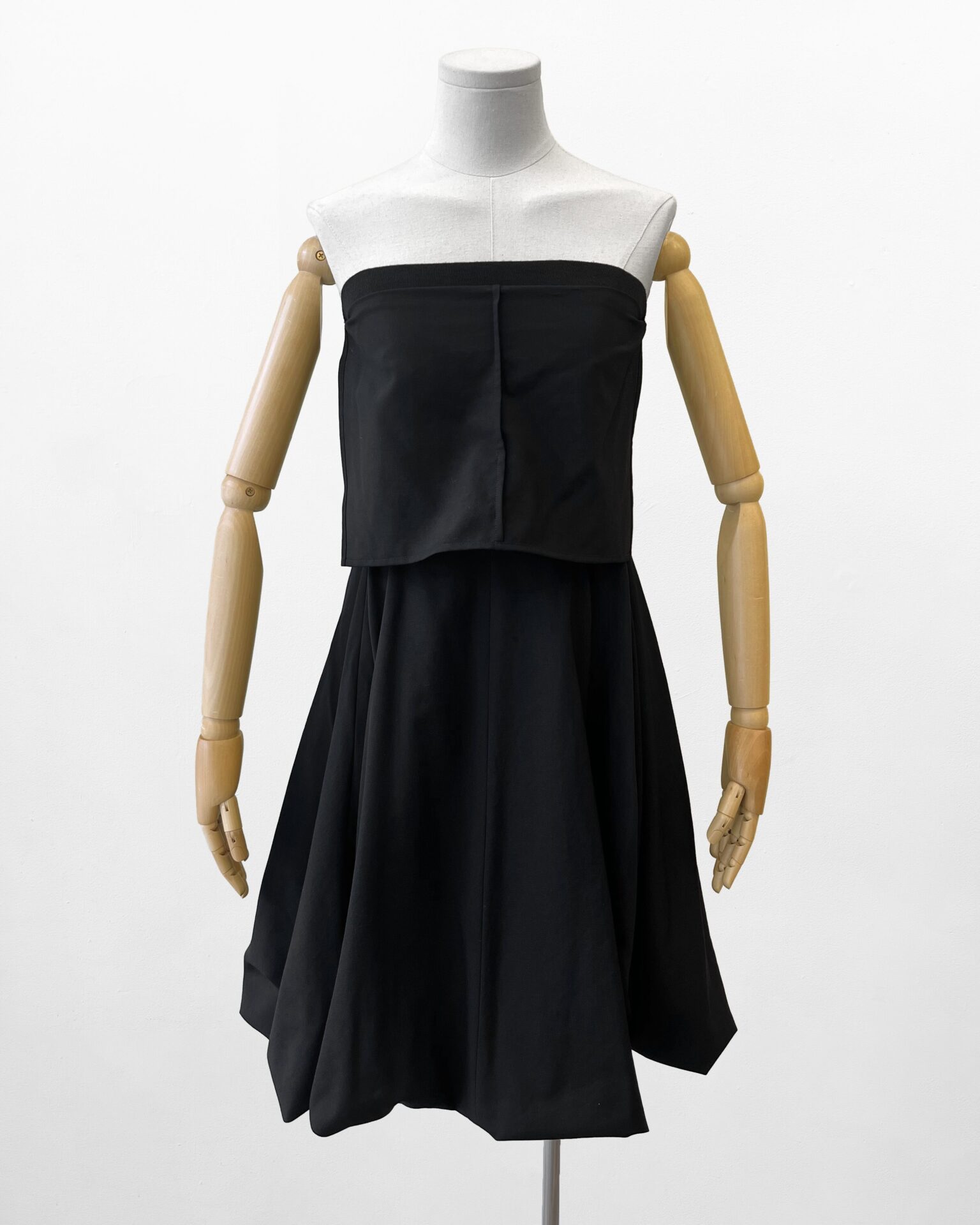 Yohji Yamamoto black wool strapless dress with balloon hem
