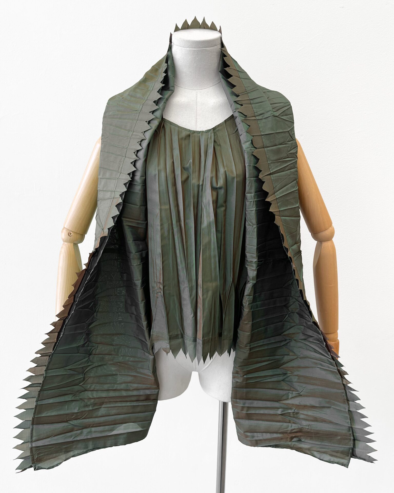 Issey Miyake 1992 green iridescent pleated sleeveless top & wrap