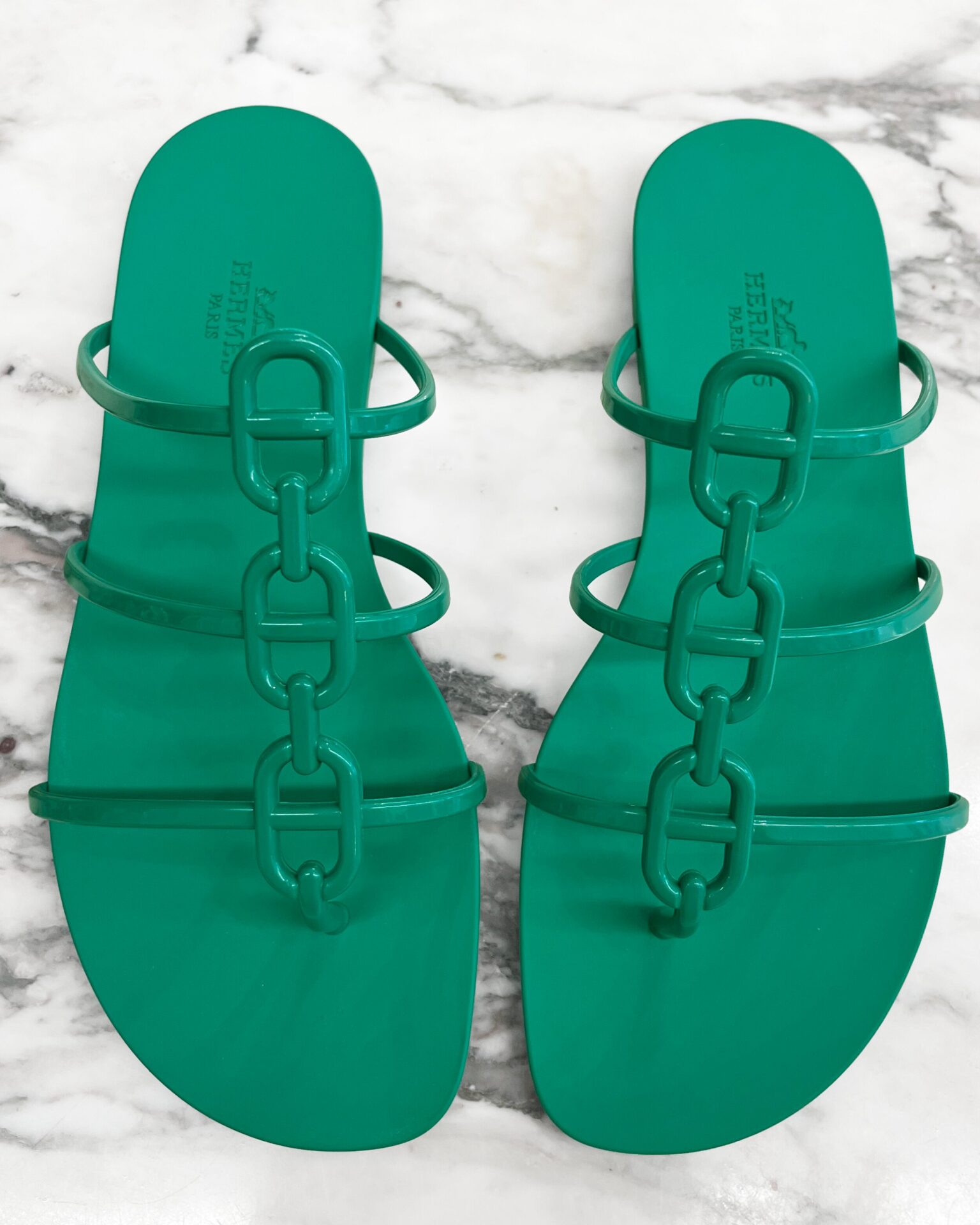 Hermes Mykonos rubber sandals vert tourmaline