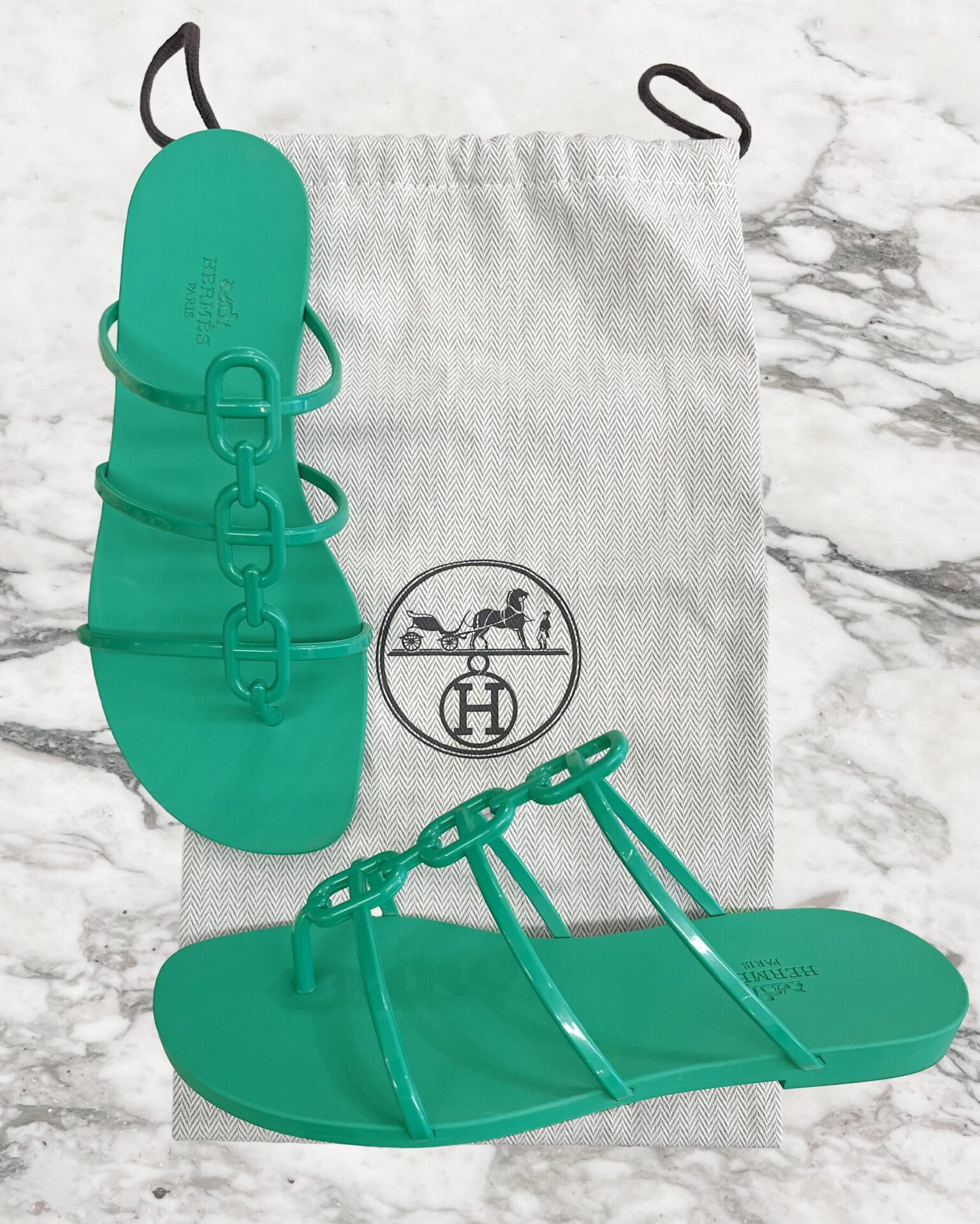 Hermes Mykonos rubber sandals vert tourmaline