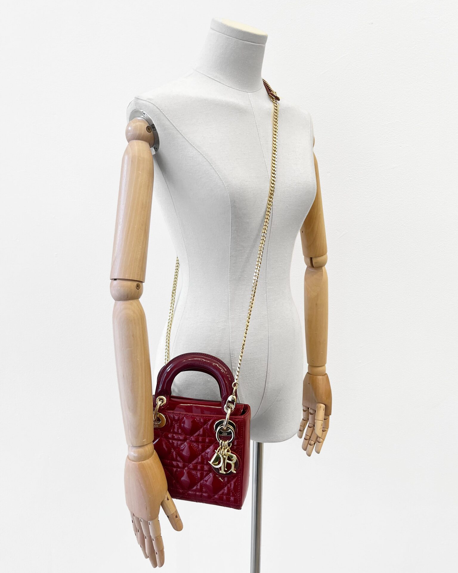 Dior Mini Lady Bag in cherry red patent cannage with gold hardware