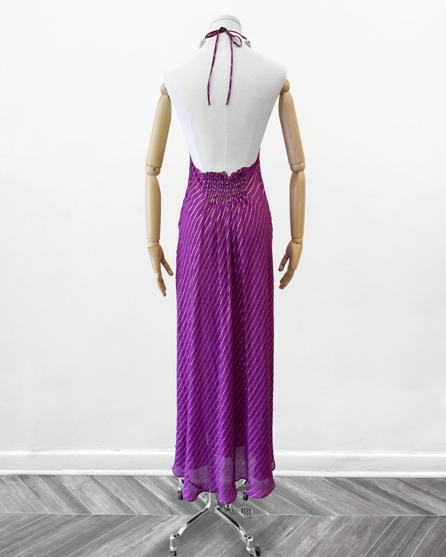 Johanna Ortiz magenta silk chiffon halter gown with tie