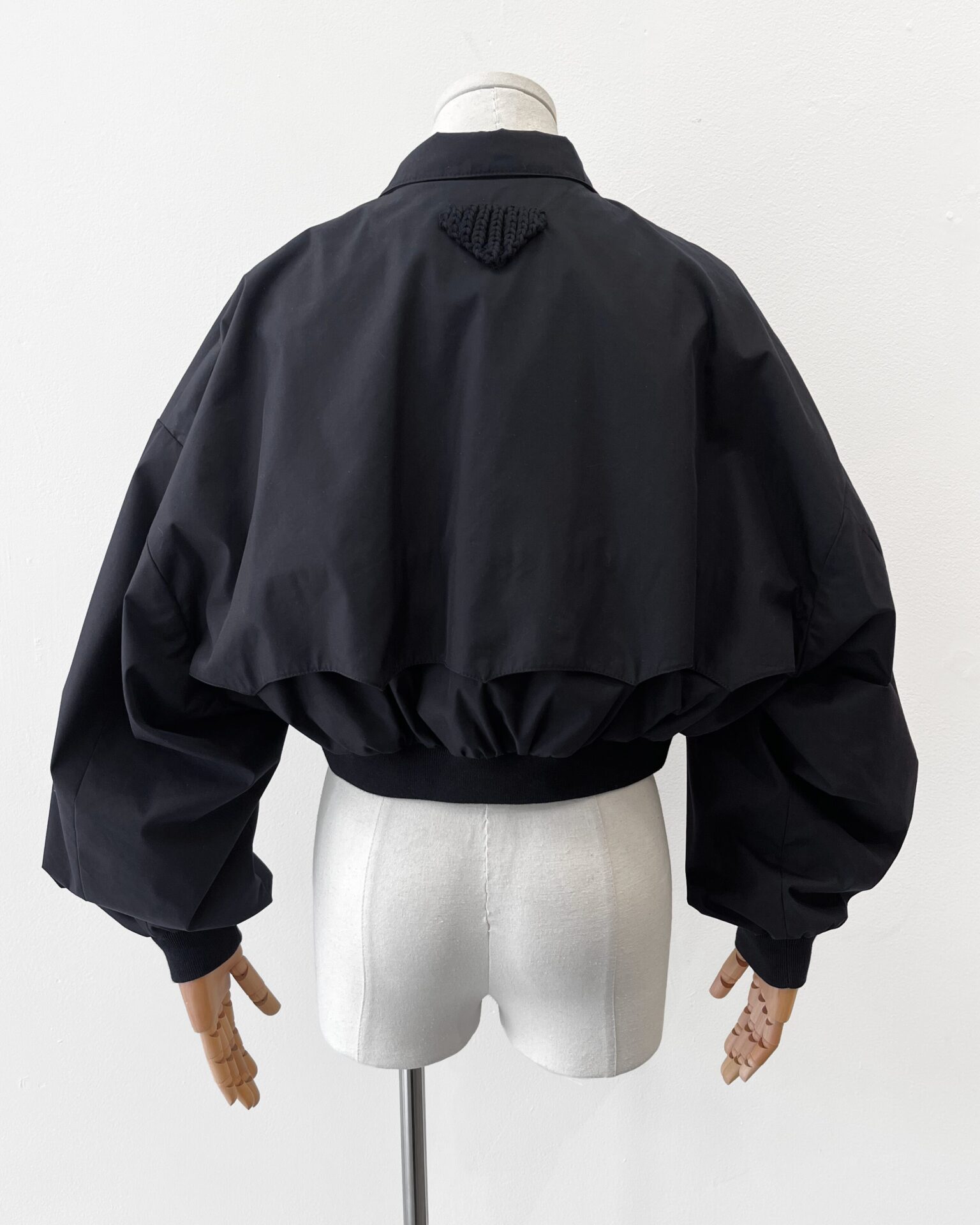 Prada black cotton cropped jacket with scalloped back