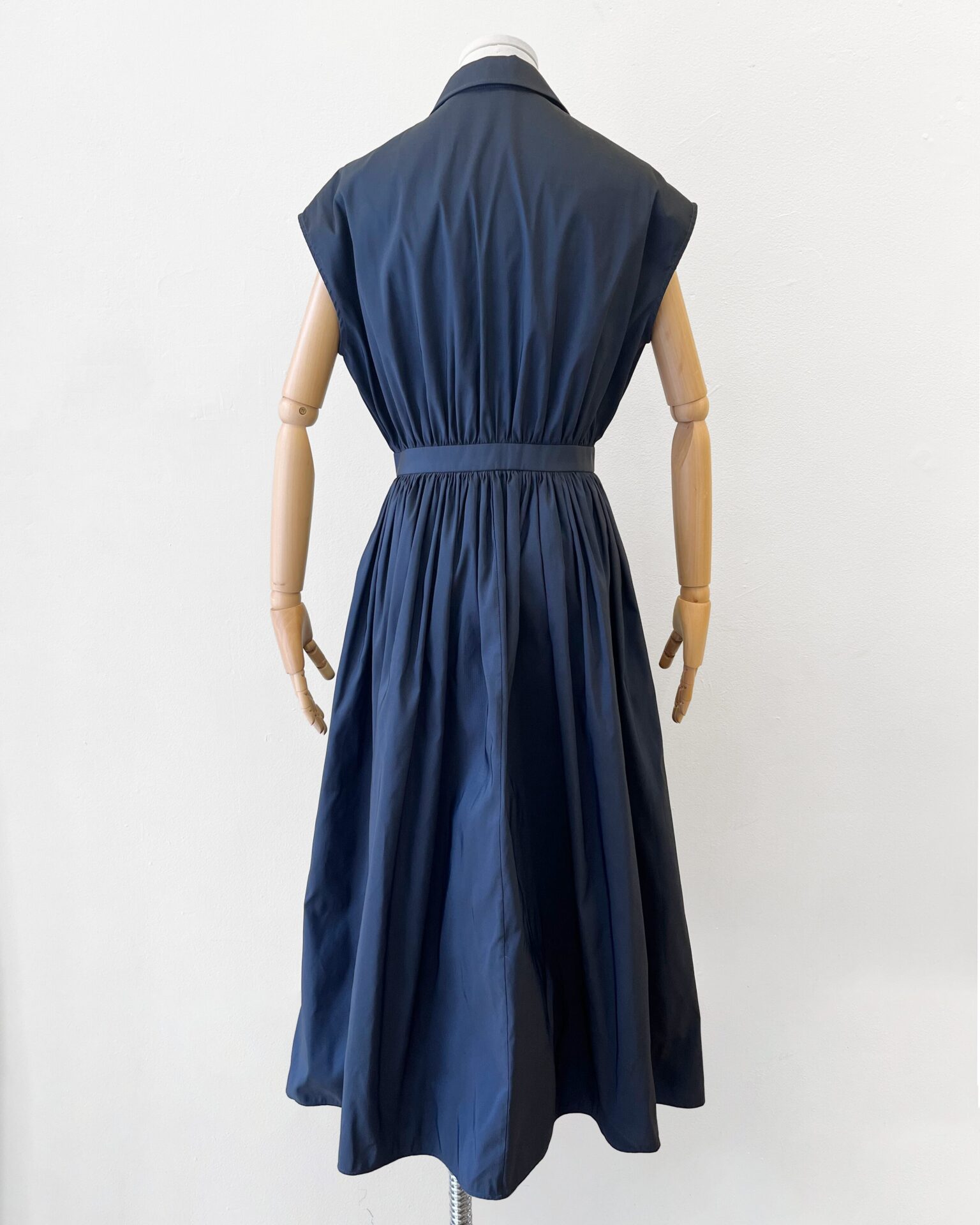 Alexander McQueen front zip navy taffeta dress with full skirt