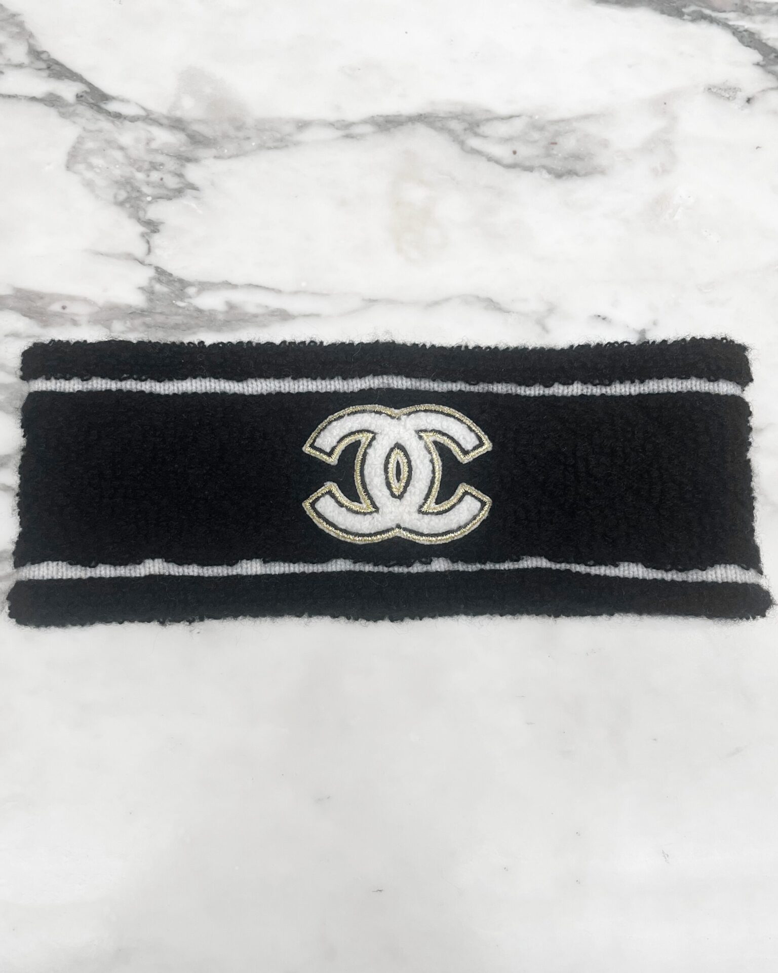 Chanel black with ivory cashmere logo headband