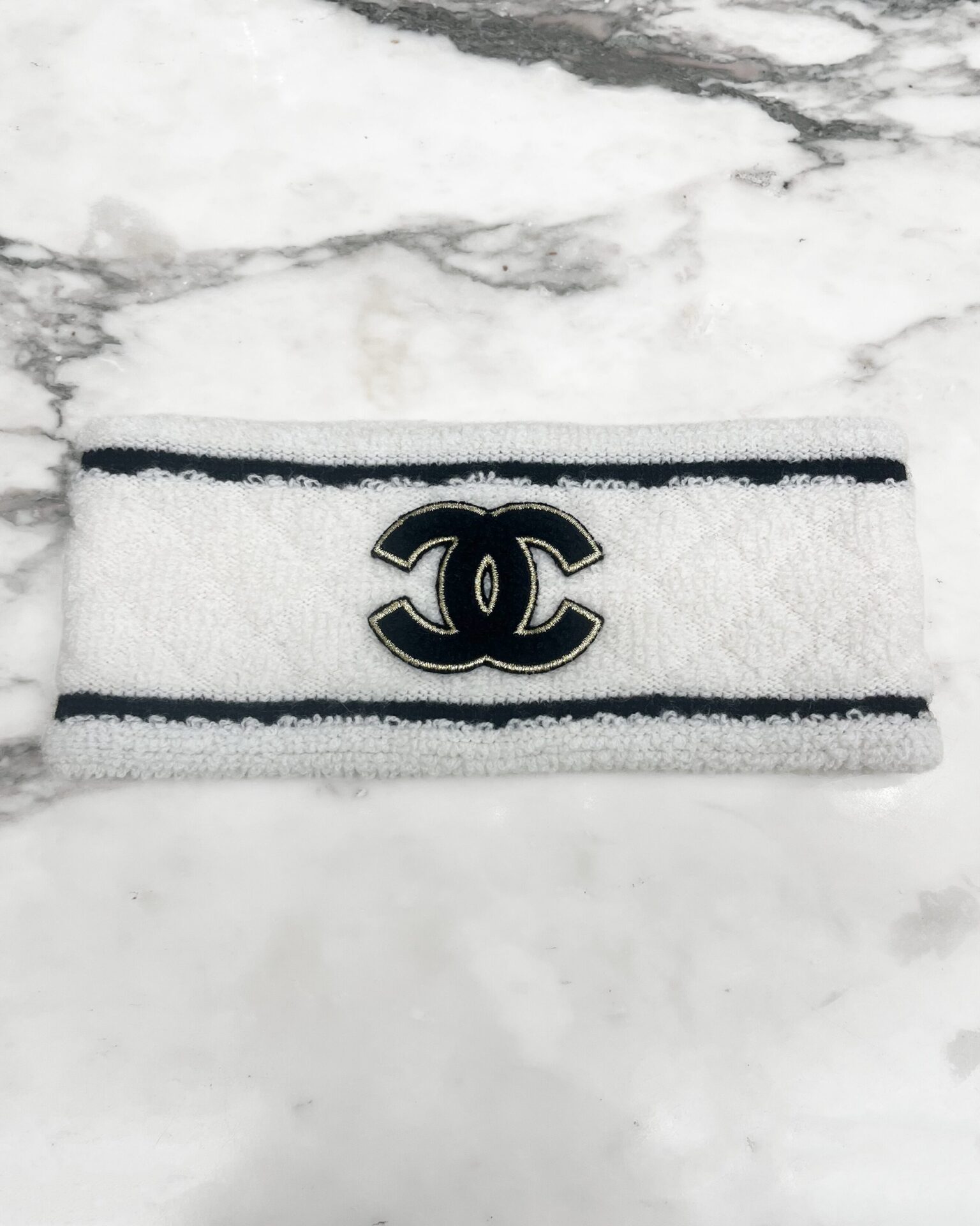 Chanel ivory with black cashmere logo headband