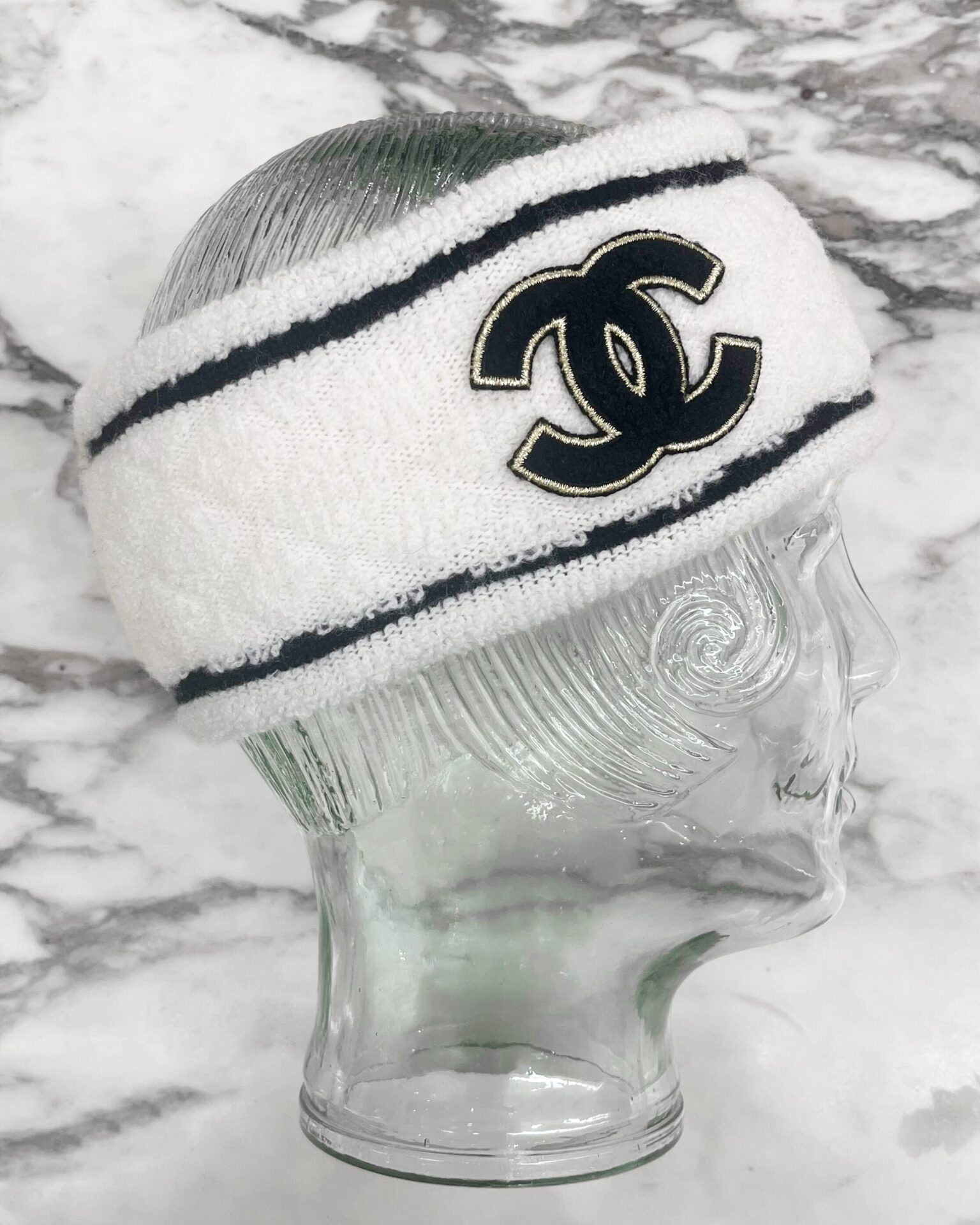 Chanel ivory with black cashmere logo headband
