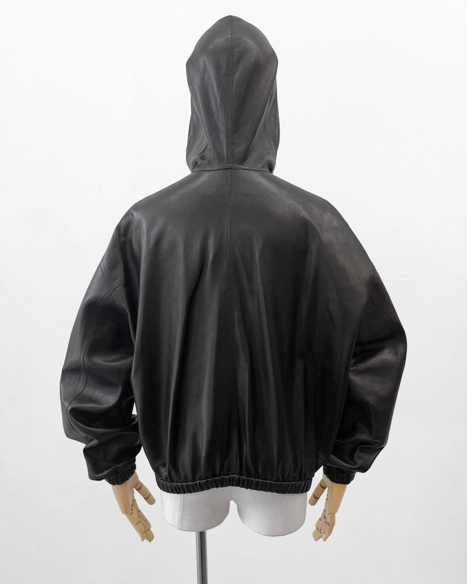 Phoebe Philo black plongé leather hooded bomber jacket
