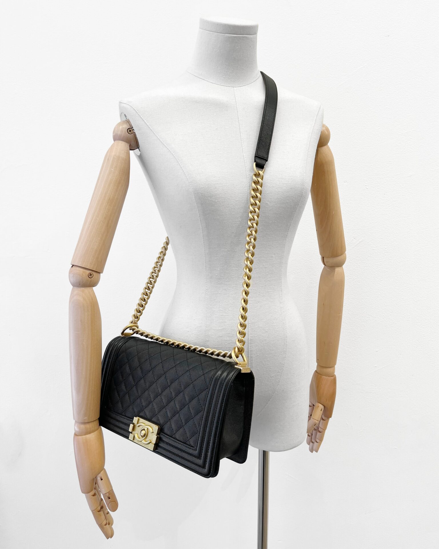 Chanel 2019 medium Boy bag in black caviar with gold hardware
