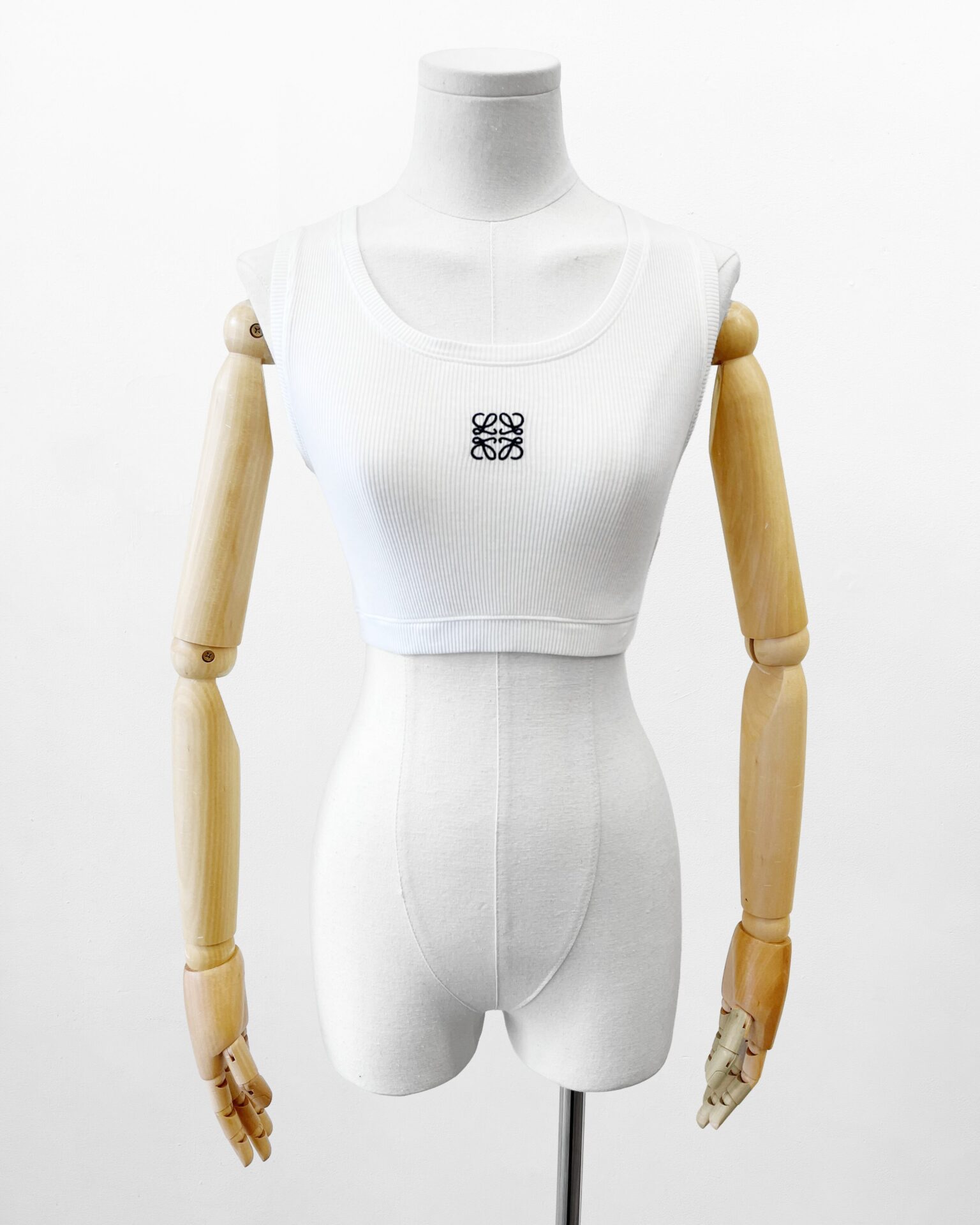 Loewe white rib cotton cropped tank top