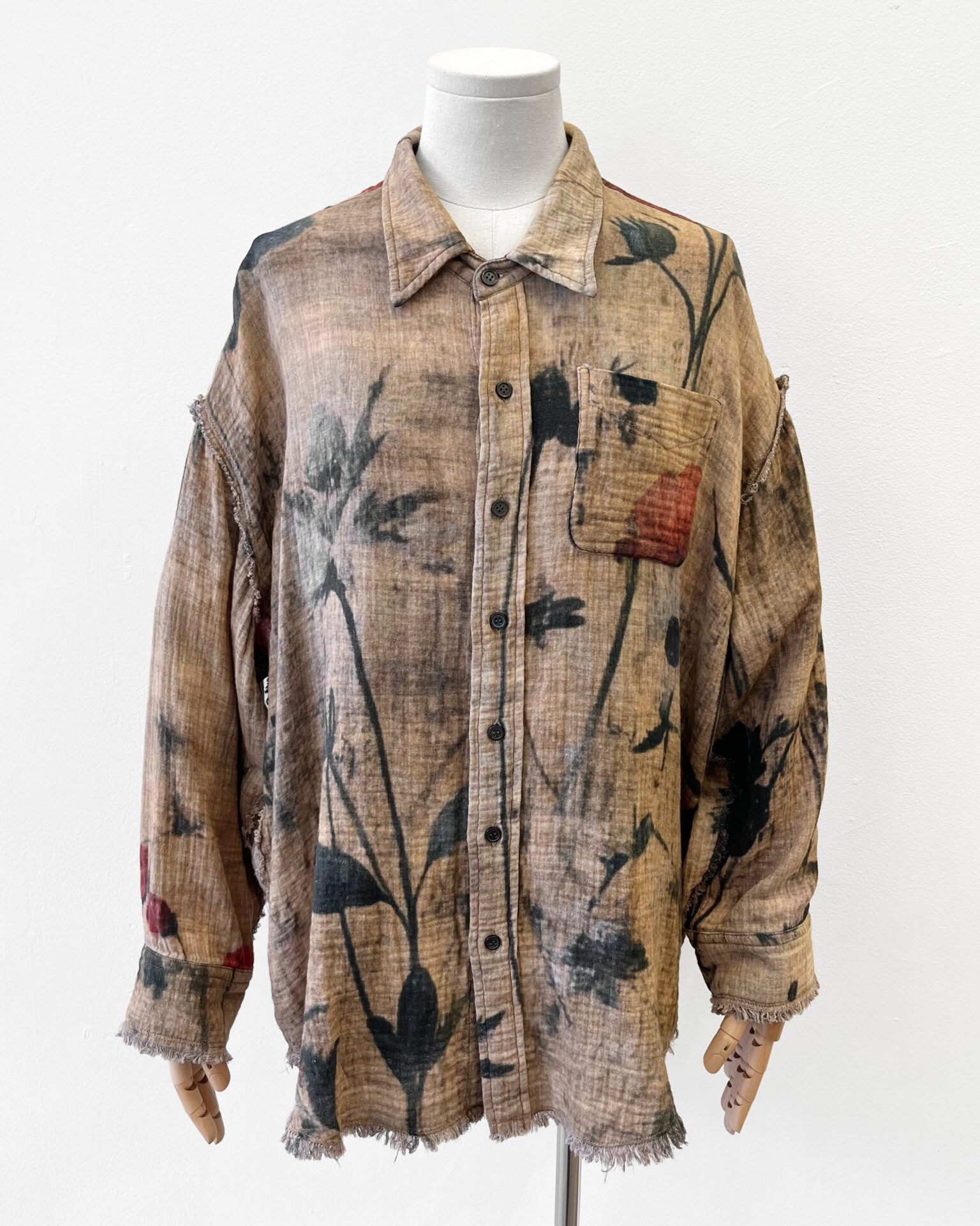 R13 reversible button down floral & plaid shirt
