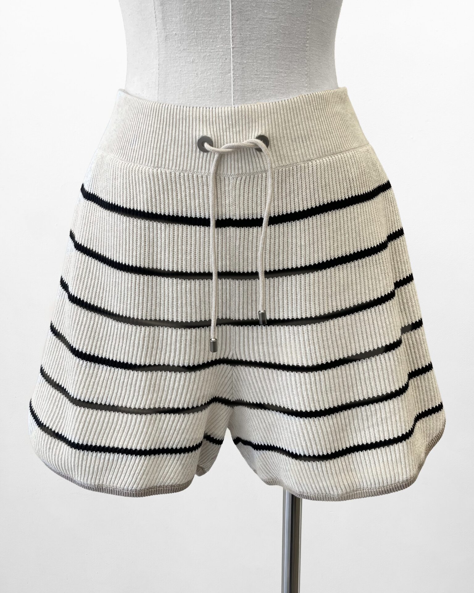 Brunello Cucinelli oatmeal with black stripe cotton shorts