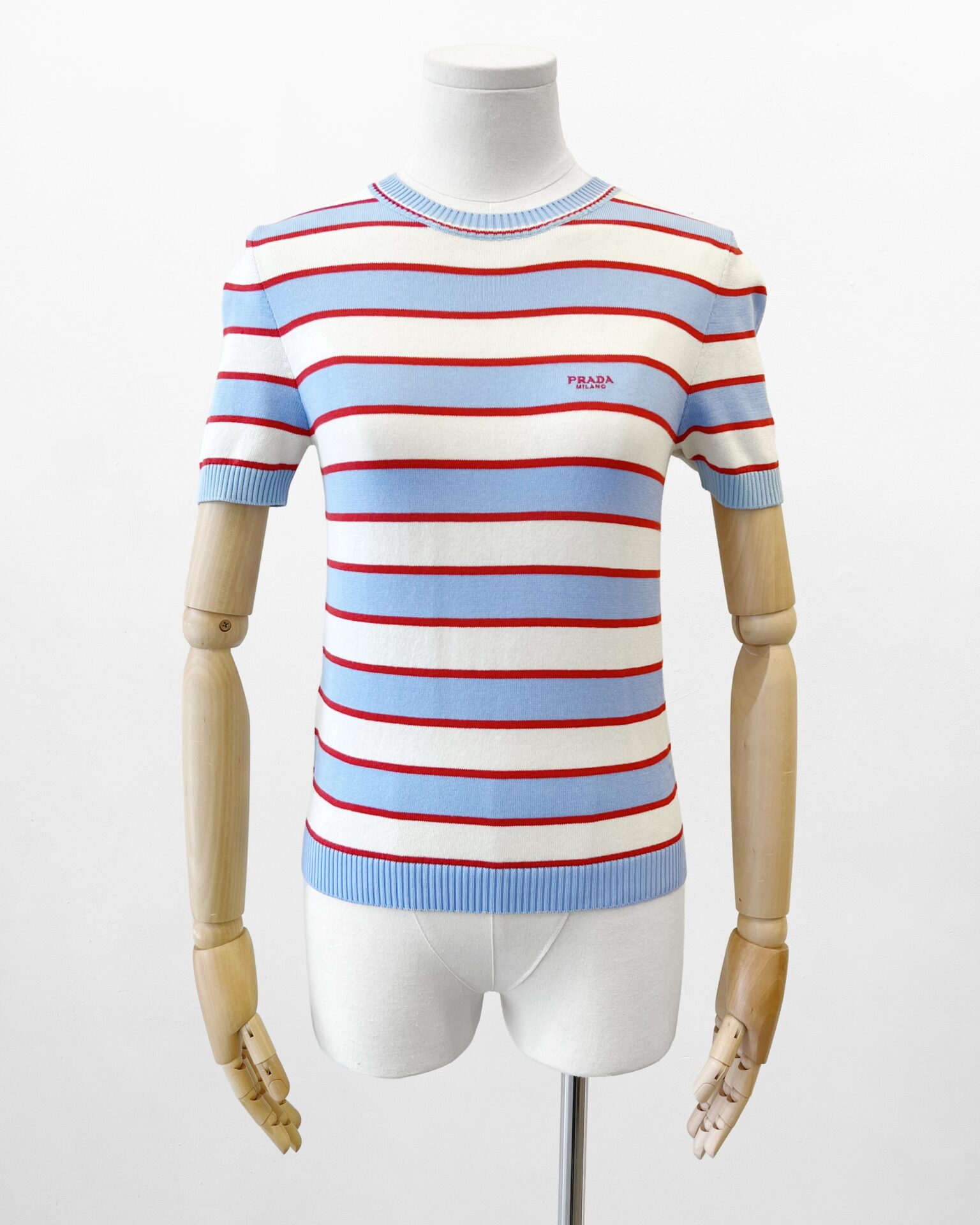 Prada cotton knit short sleeve striped top