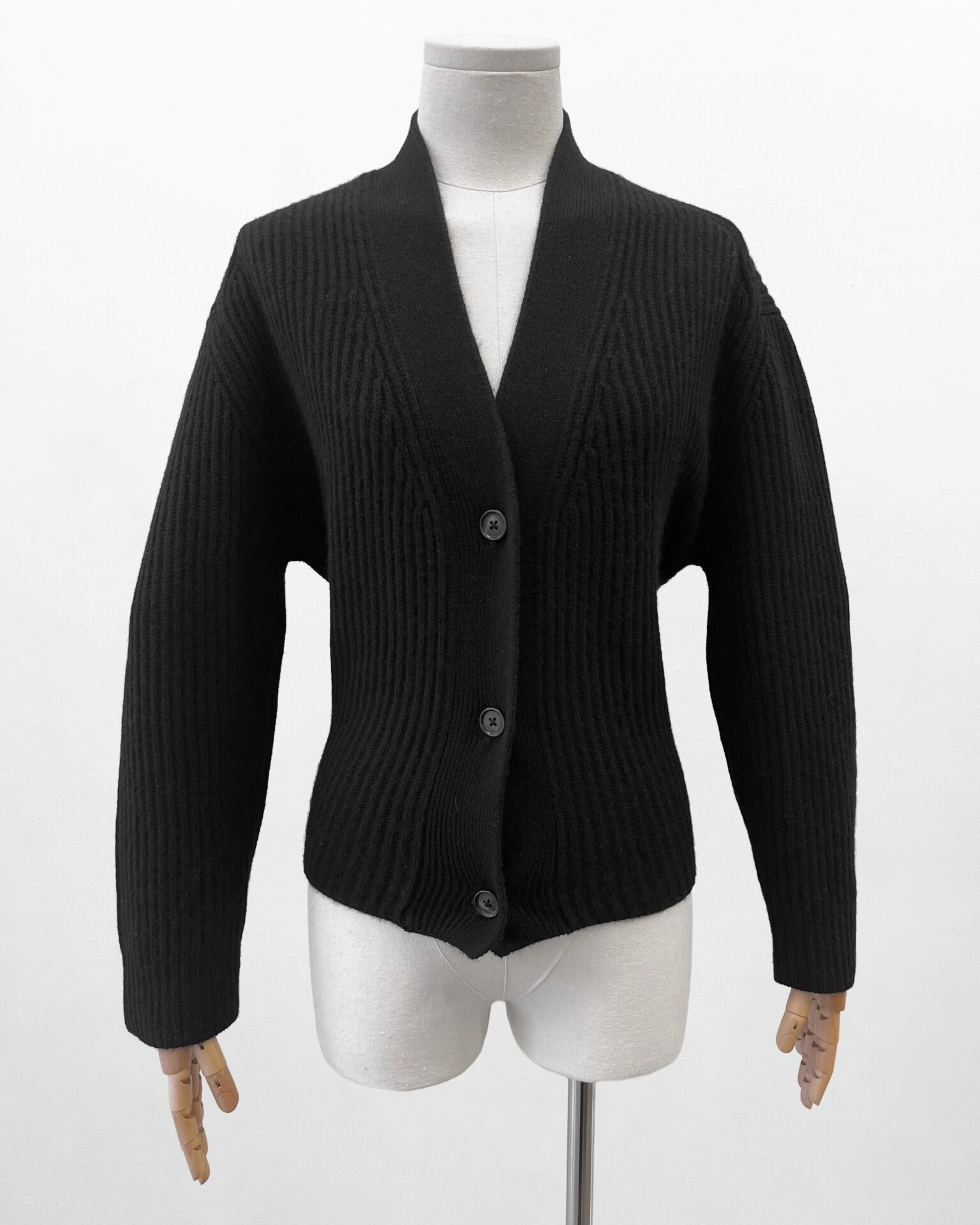 R13 black cashmere split hem ribbed cardigan