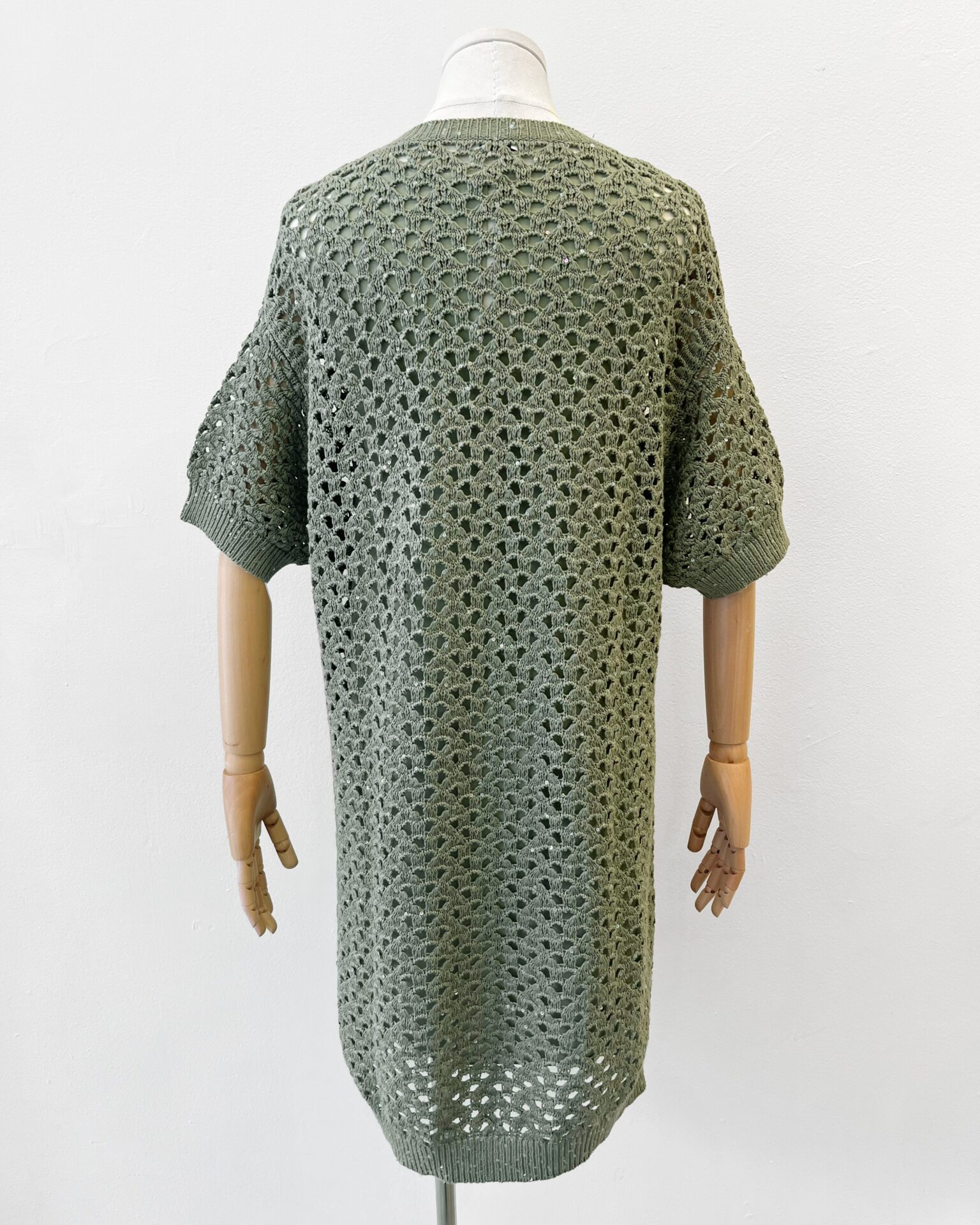 Brunello Cucinelli sage green knit dress with sequins & slip