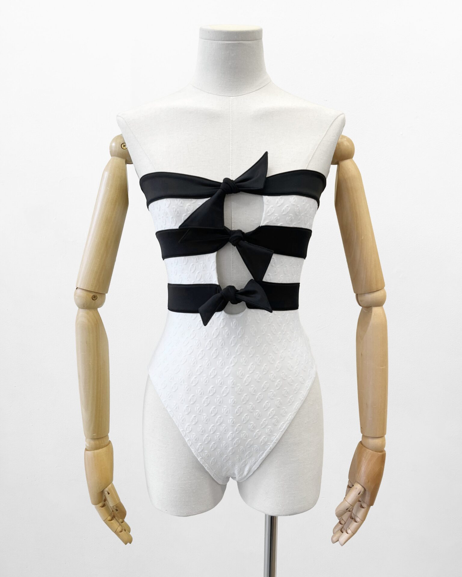 Chanel 2024 black & white strapless one piece swimsuit