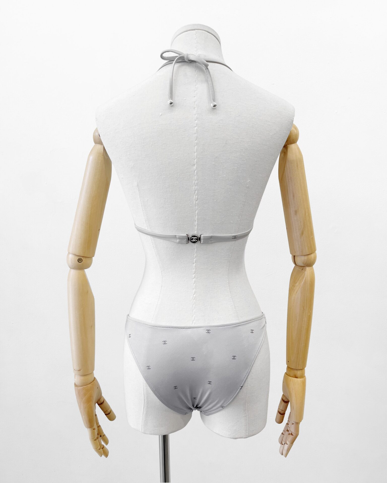 Chanel 2024 silver 2 piece bikini with logo print