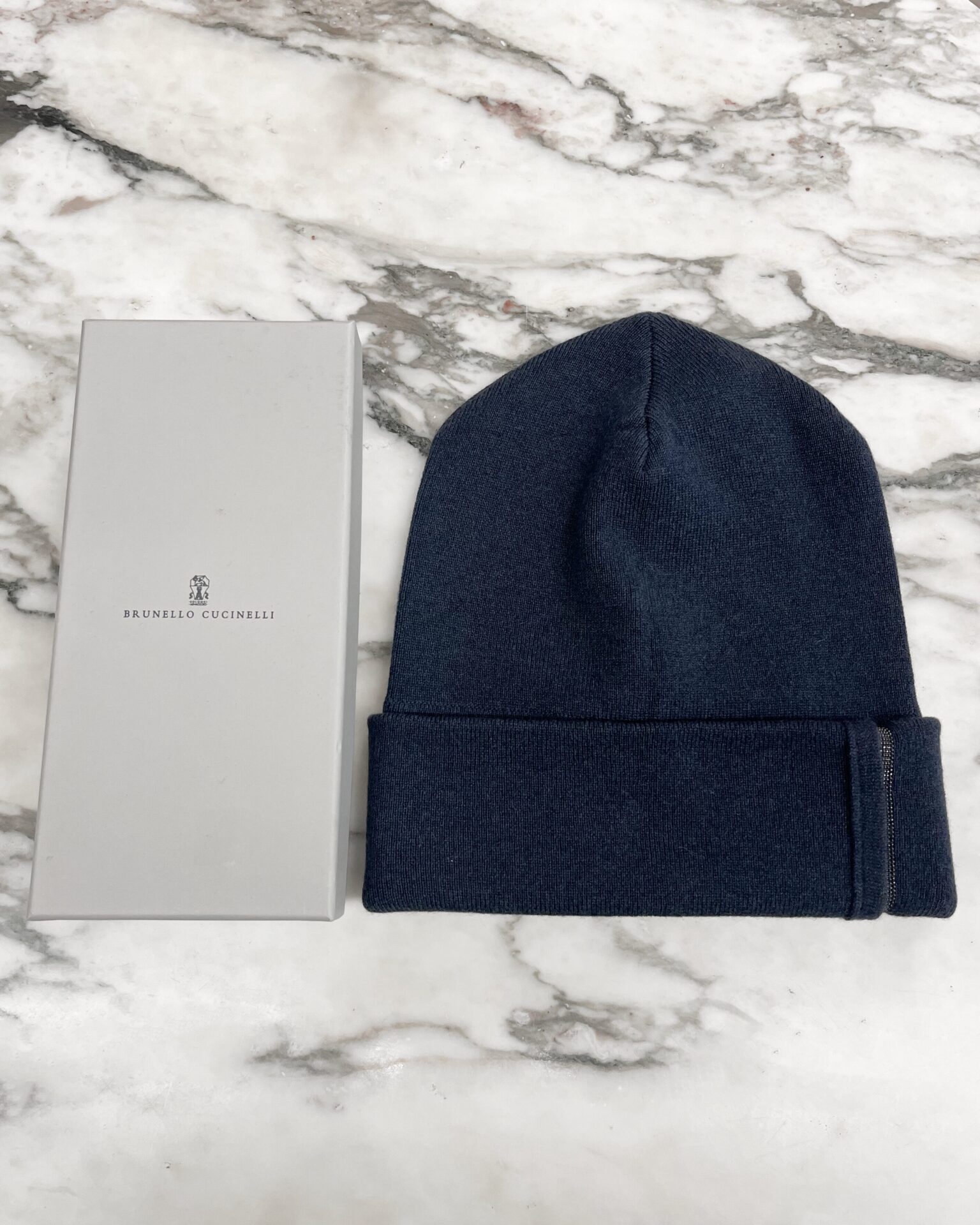 Brunello Cucinelli cashmere slate blue cashmere beanie