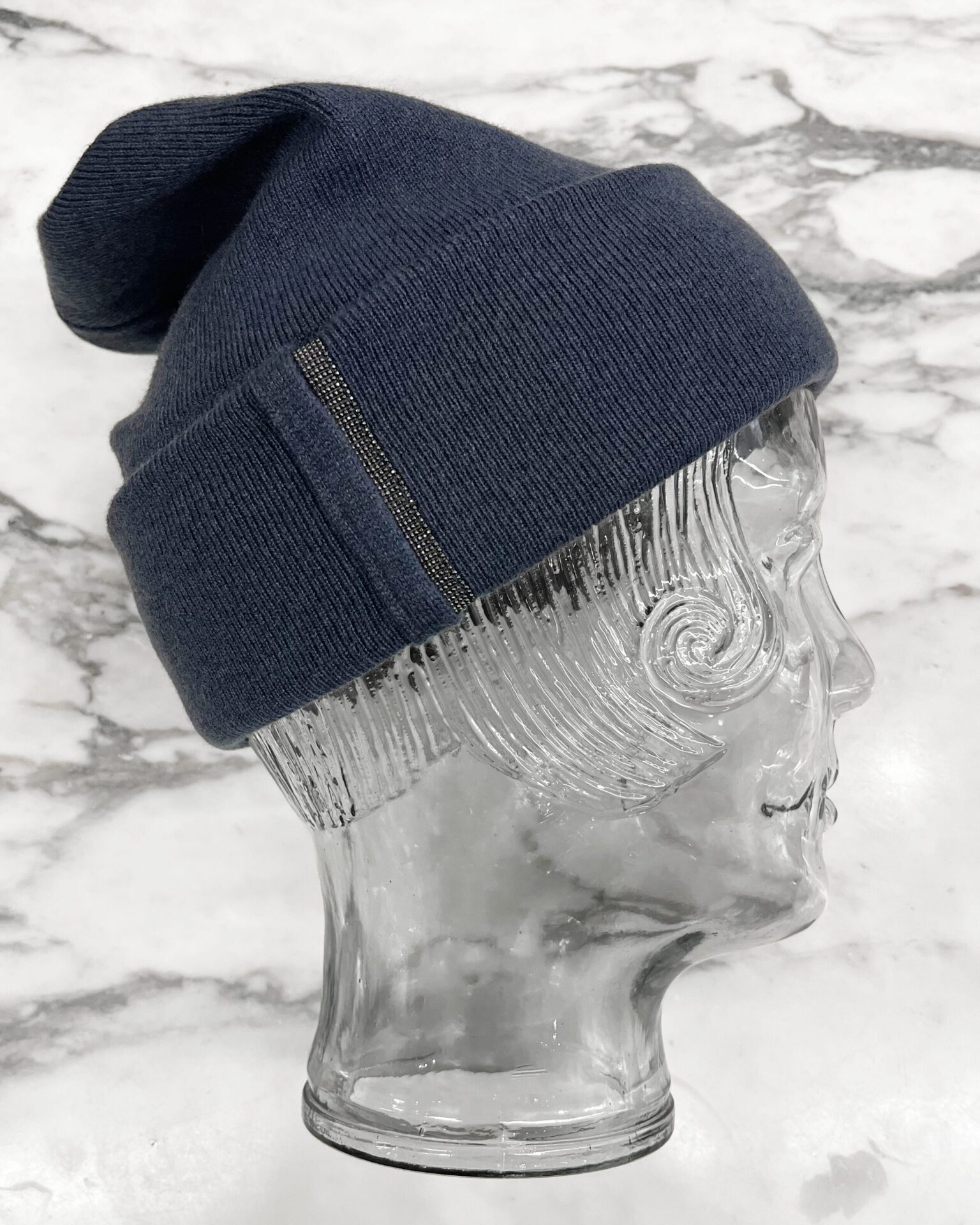 Brunello Cucinelli cashmere slate blue cashmere beanie