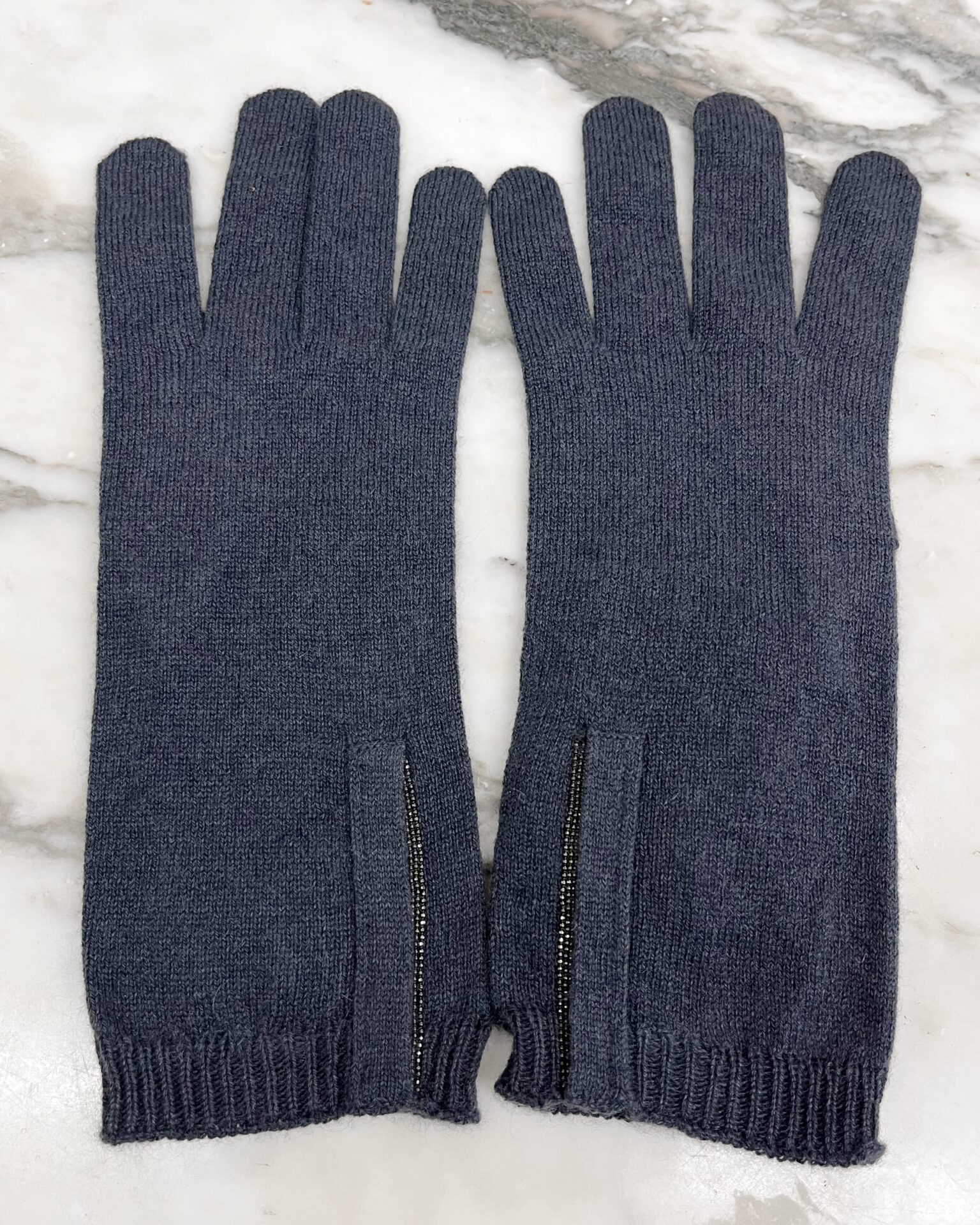 Brunello Cucinelli slate blue cashmere knit gloves