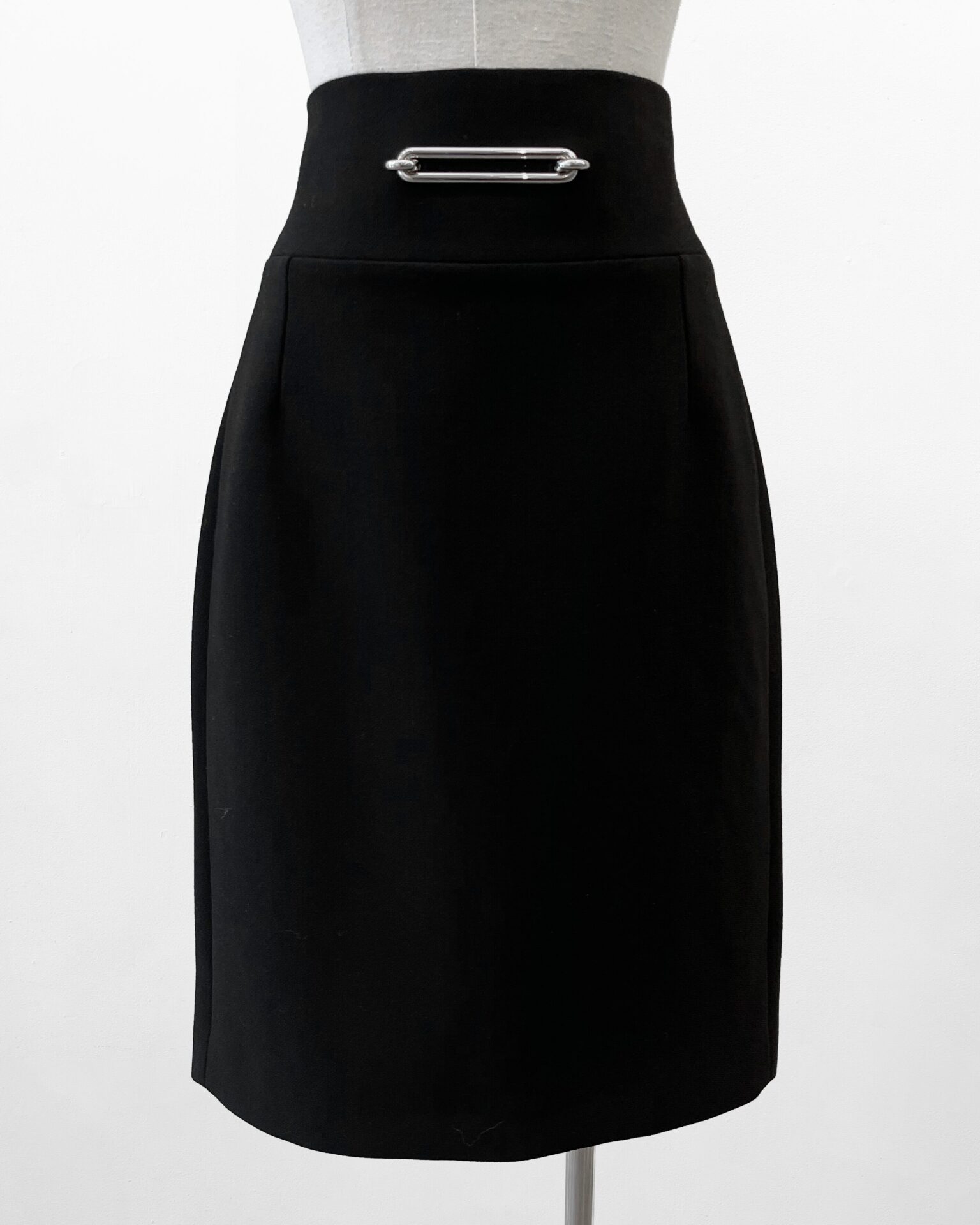 Balenciaga black wool pencil skirt with silver hardware