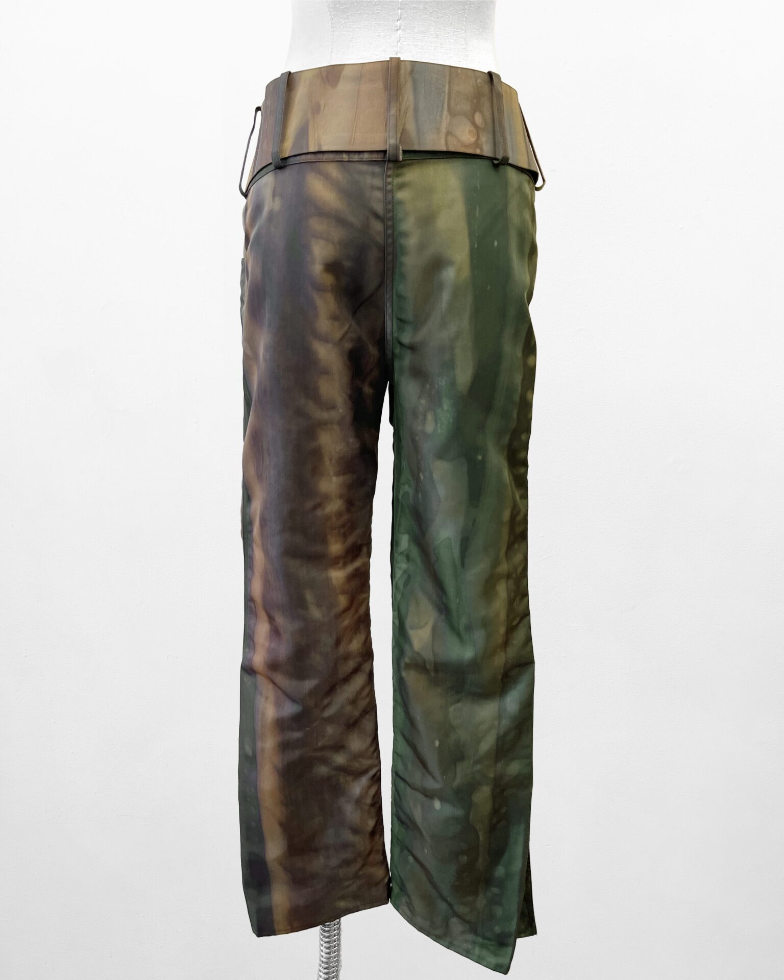 Dior 2001 thick belted marble print pants with side slits