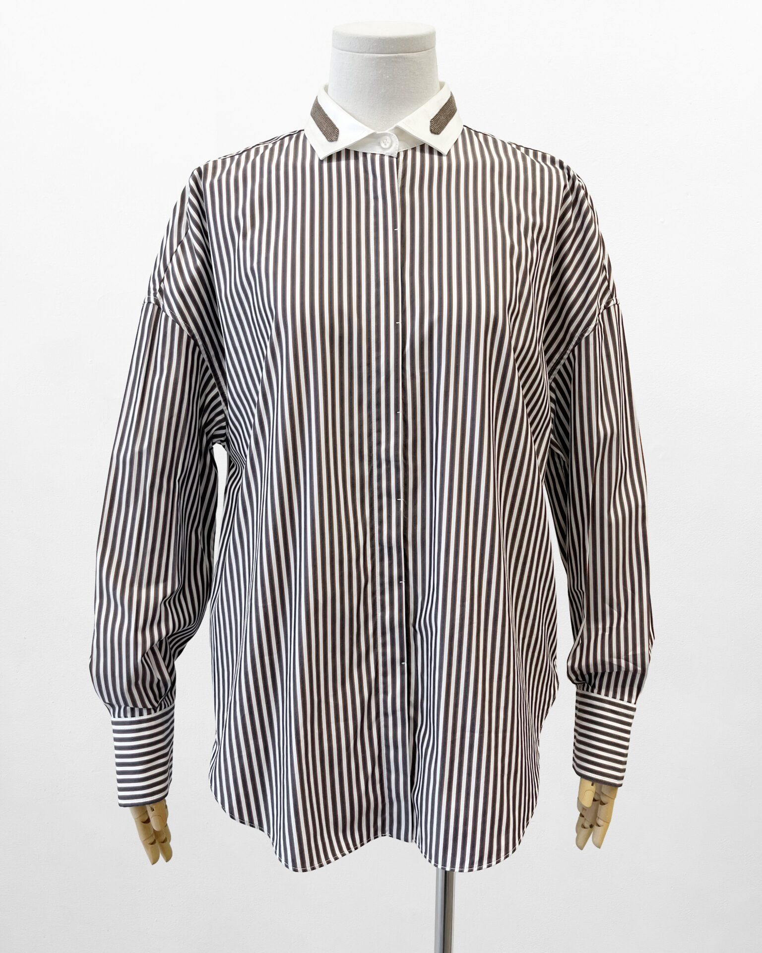 Brunello Cucinelli Monili collar striped cotton shirt