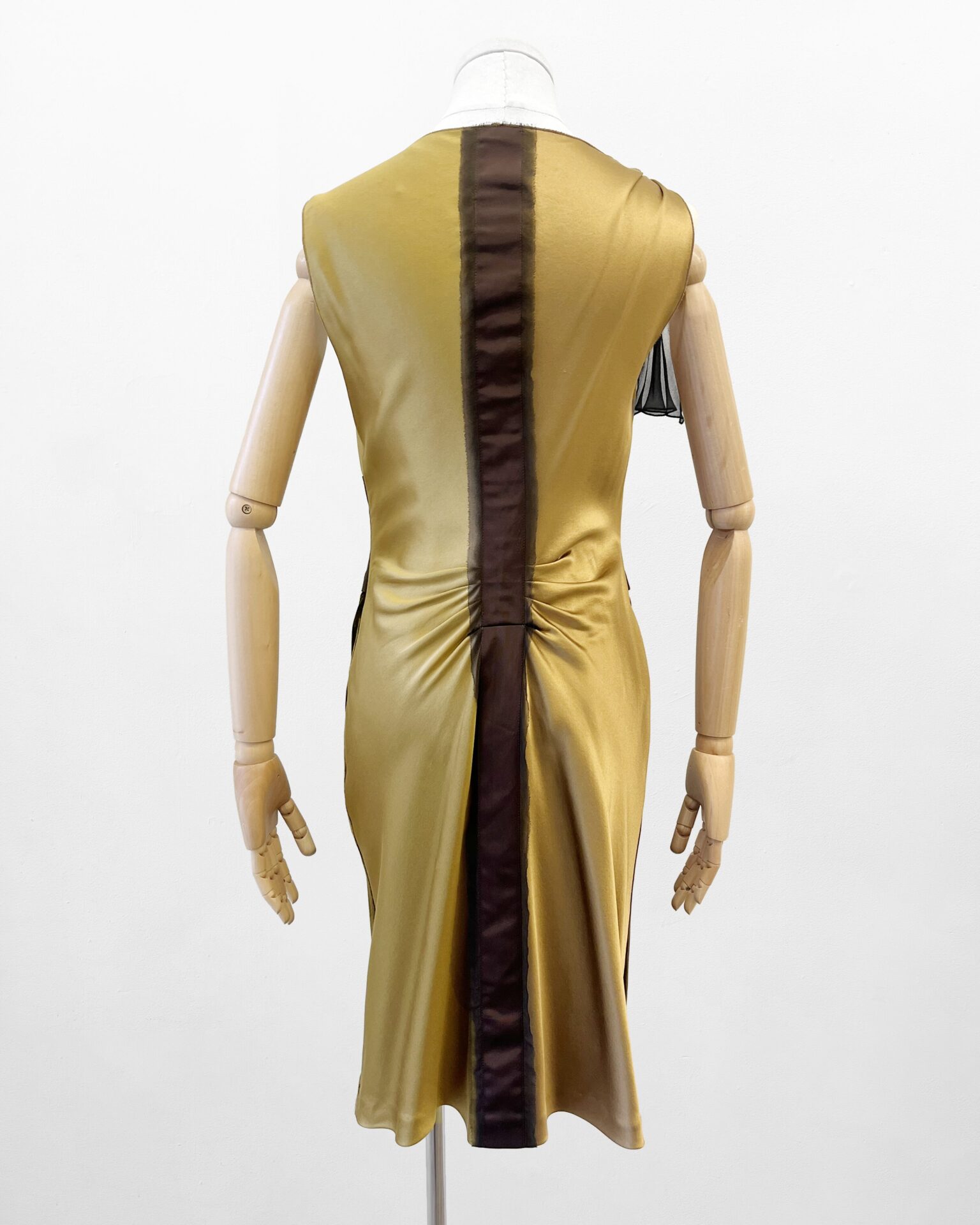 Alberta Ferretti AW04 chocolate goldenrod paneled silk velvet dress