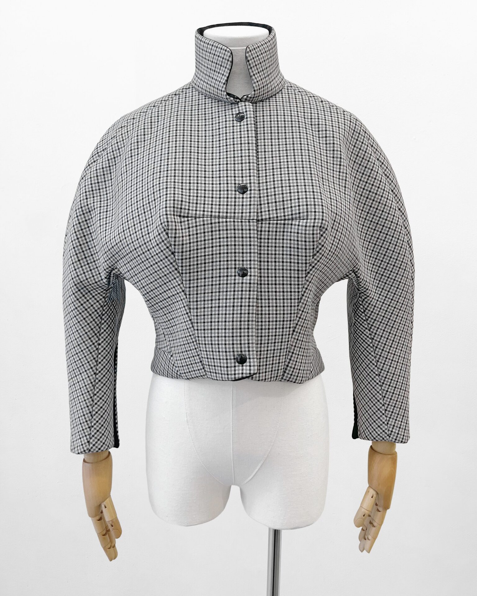 Balenciaga AW08 runway grey plaid structured scuba jacket