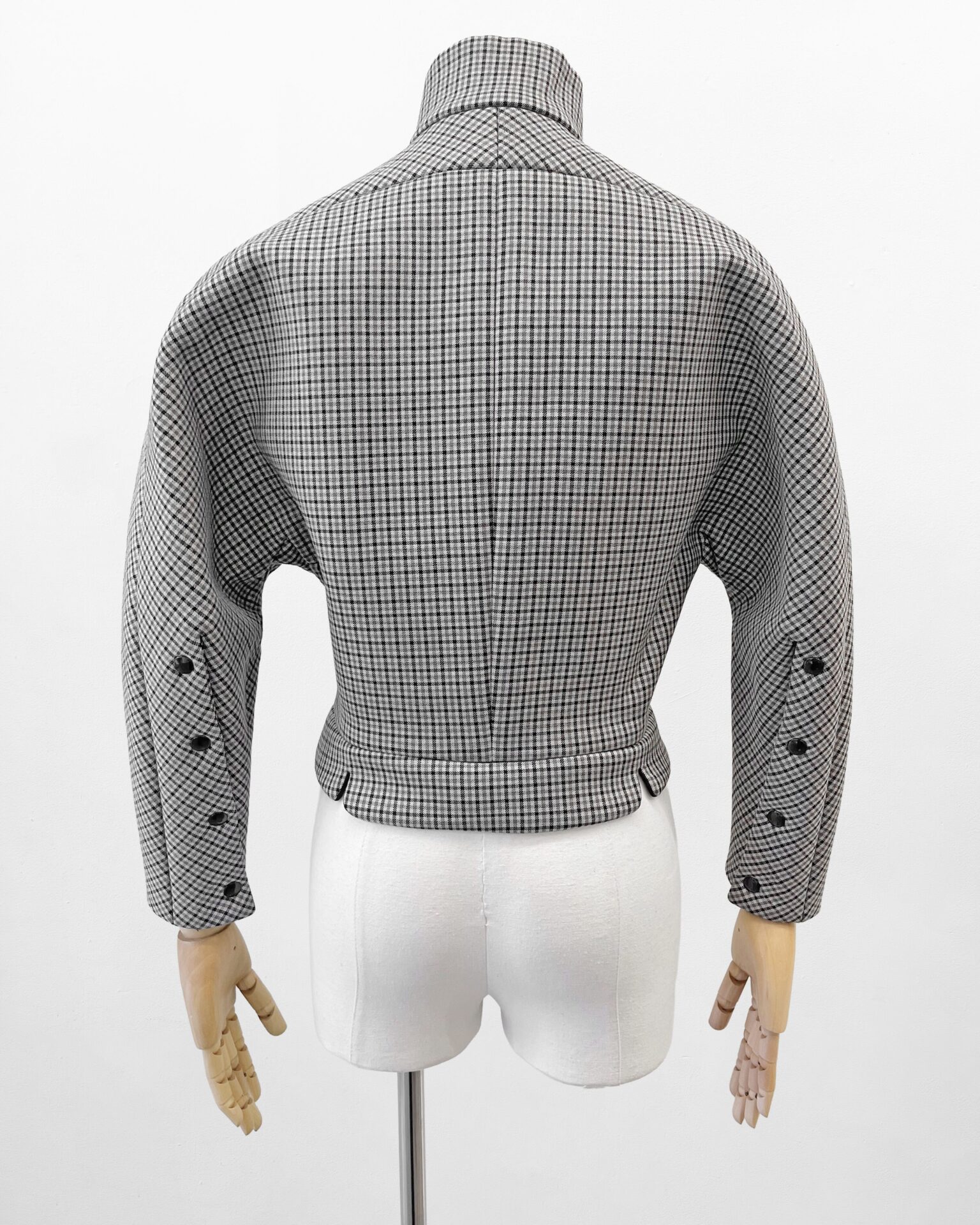 Balenciaga AW08 runway grey plaid structured scuba jacket