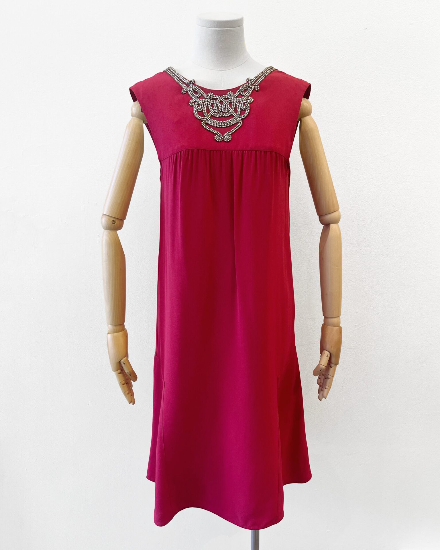 Prada raspberry cocktail dress with crystal neckline