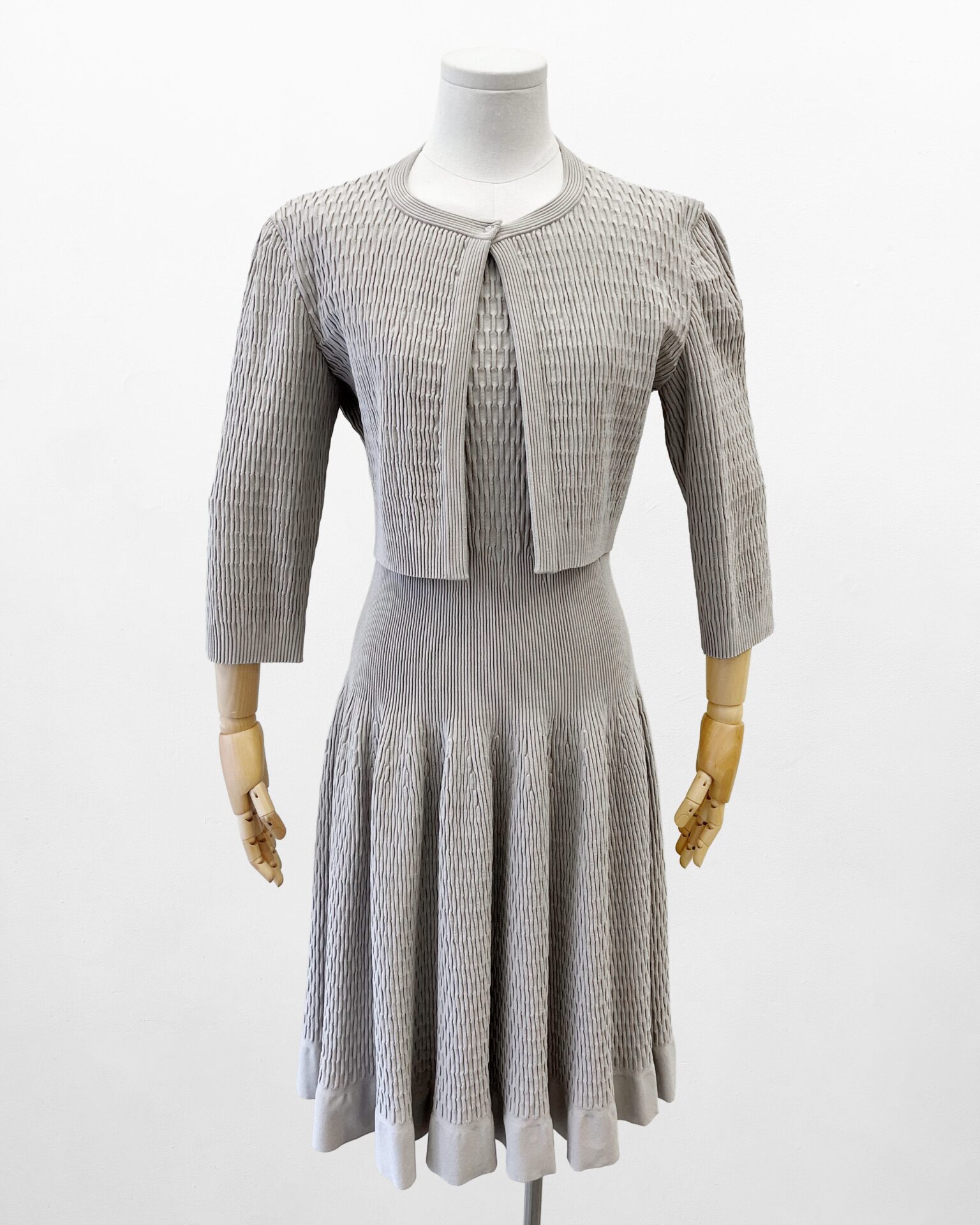 Alaia pearl grey dress with full skirt & bolero
