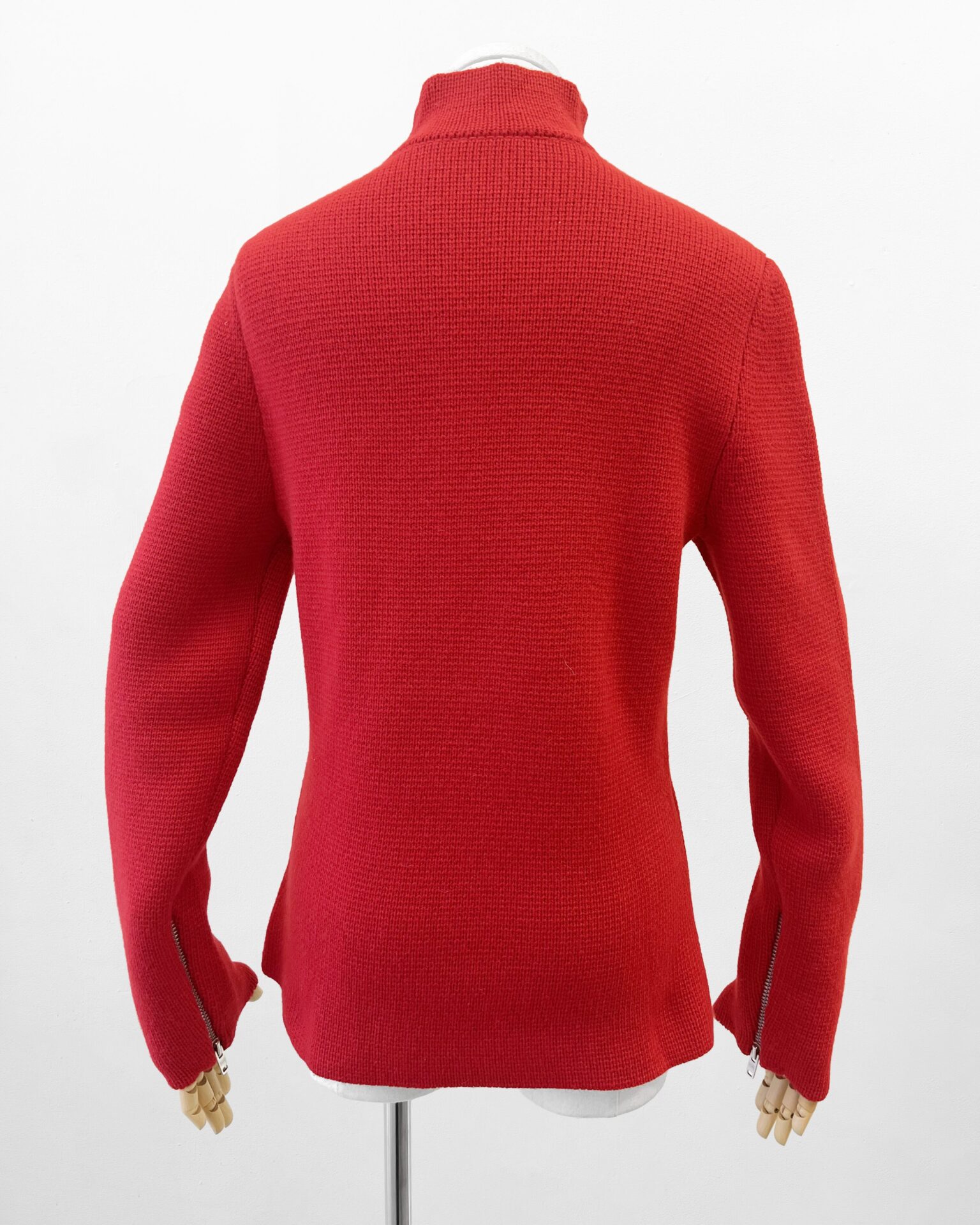 Celine red cashmere sweater with silver logo zippers
