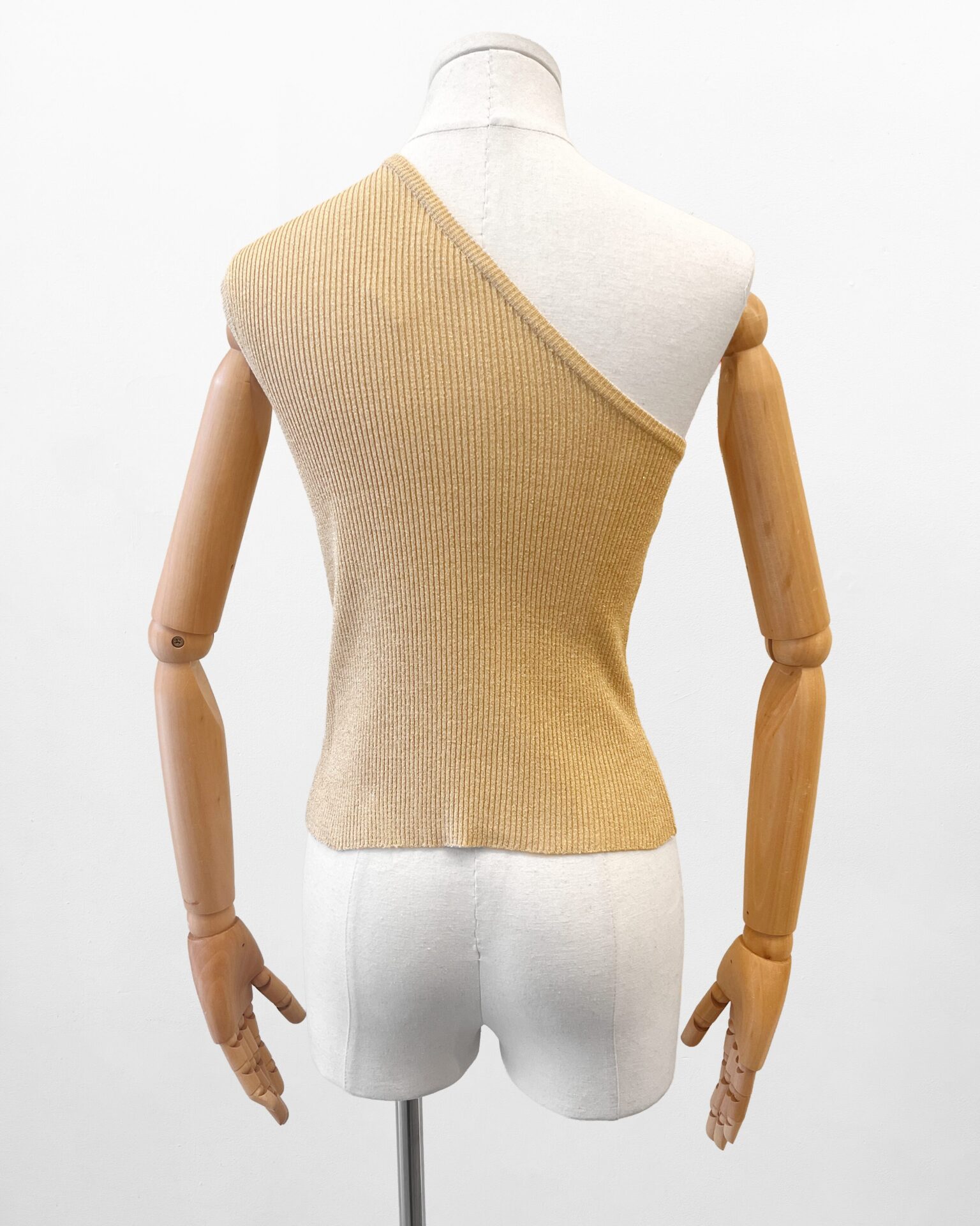 Celine gold silk knit one shoulder tank top