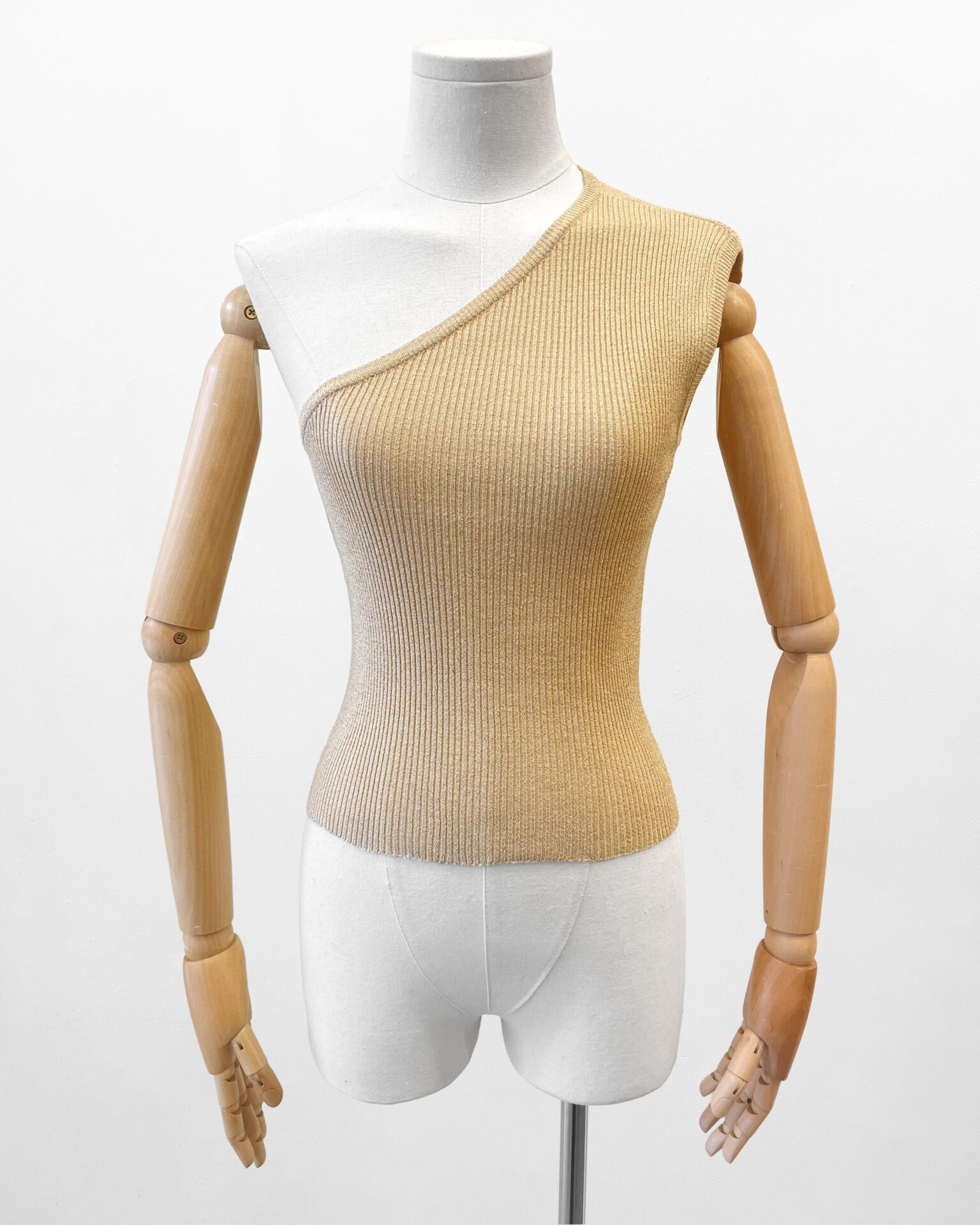 Celine gold silk knit one shoulder tank top